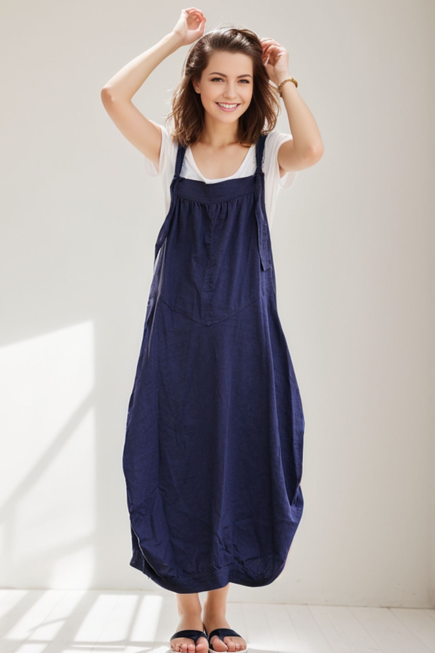 loose pinafore dress Uootdi Women's Apron Dresses Crew Neck Sleeveless Floral Print Pocket Maxi Dresses Boho Lightweight Loose Pinafore Dresses Gift
