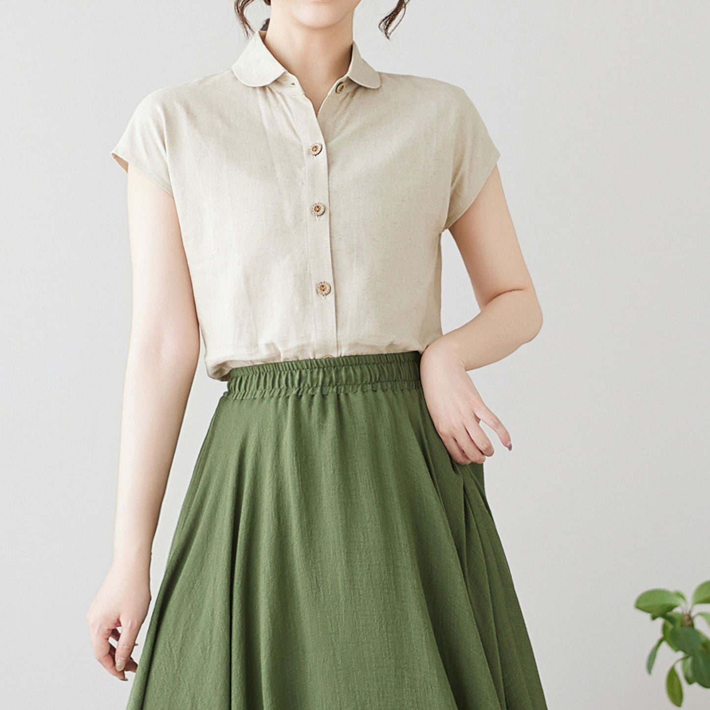 Women's natural Linen Short Sleeve Top c4898