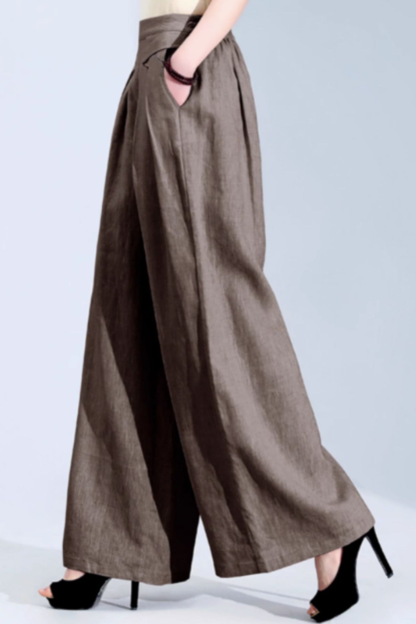 Wide leg long summer linen pants c5069