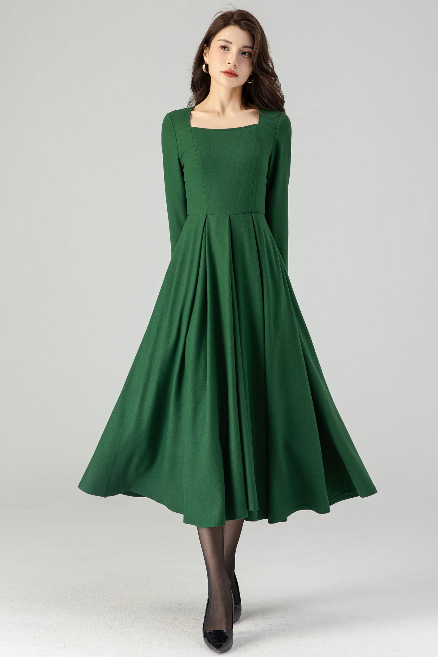 Green Wool Womens Winter Dresses C4336