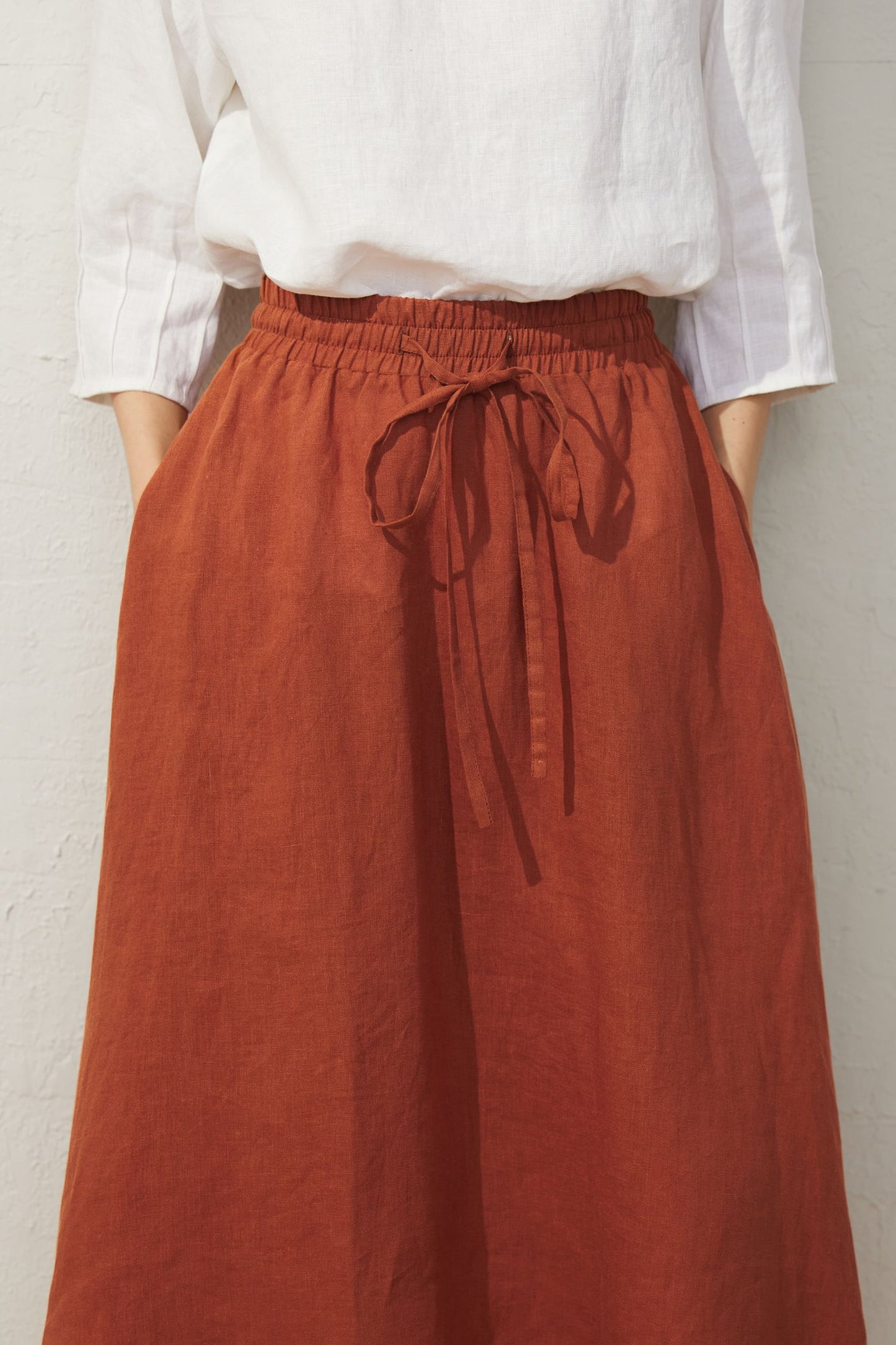 Elegant Orange Elastic Waist Skirt C3932