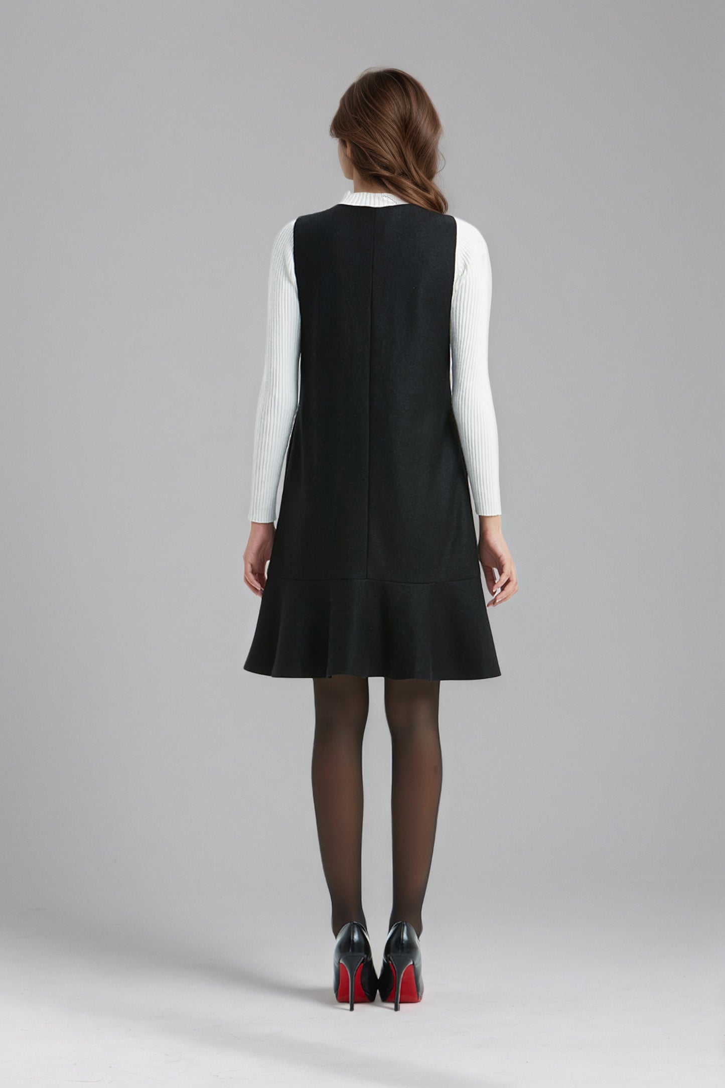 Black Sleeveless Wool Apron Dress C5140