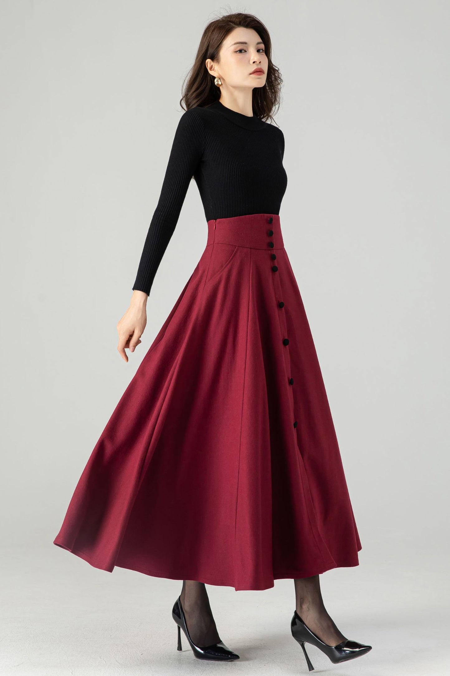 Maxi A Line Wool Skirt C3622