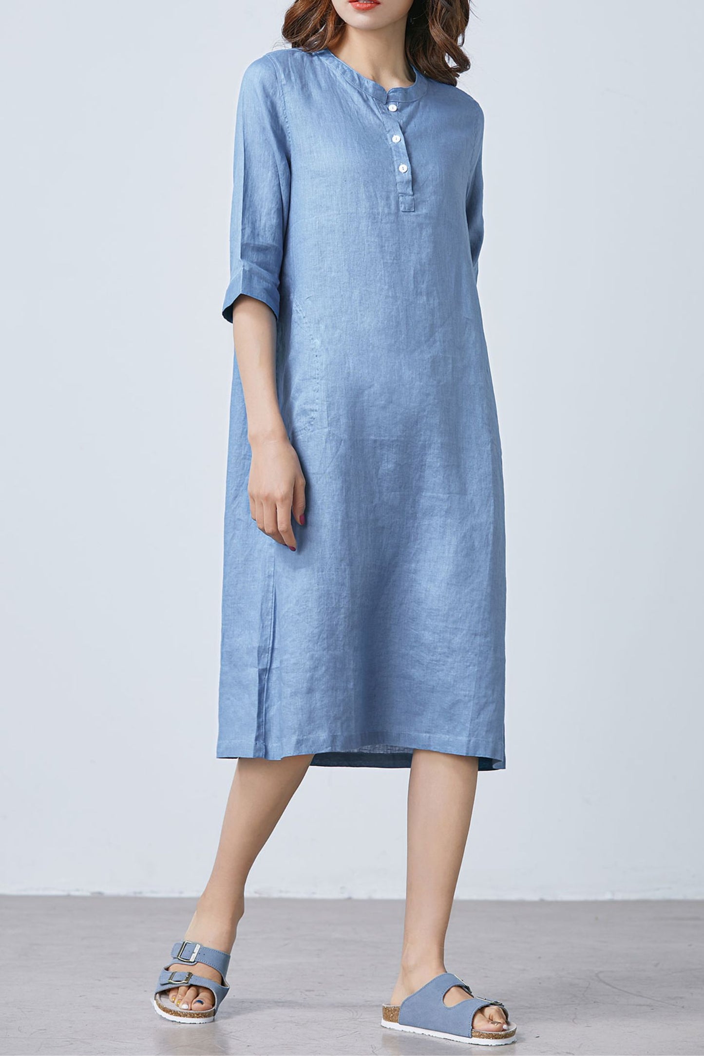 Summer casual blue linen dress C1669