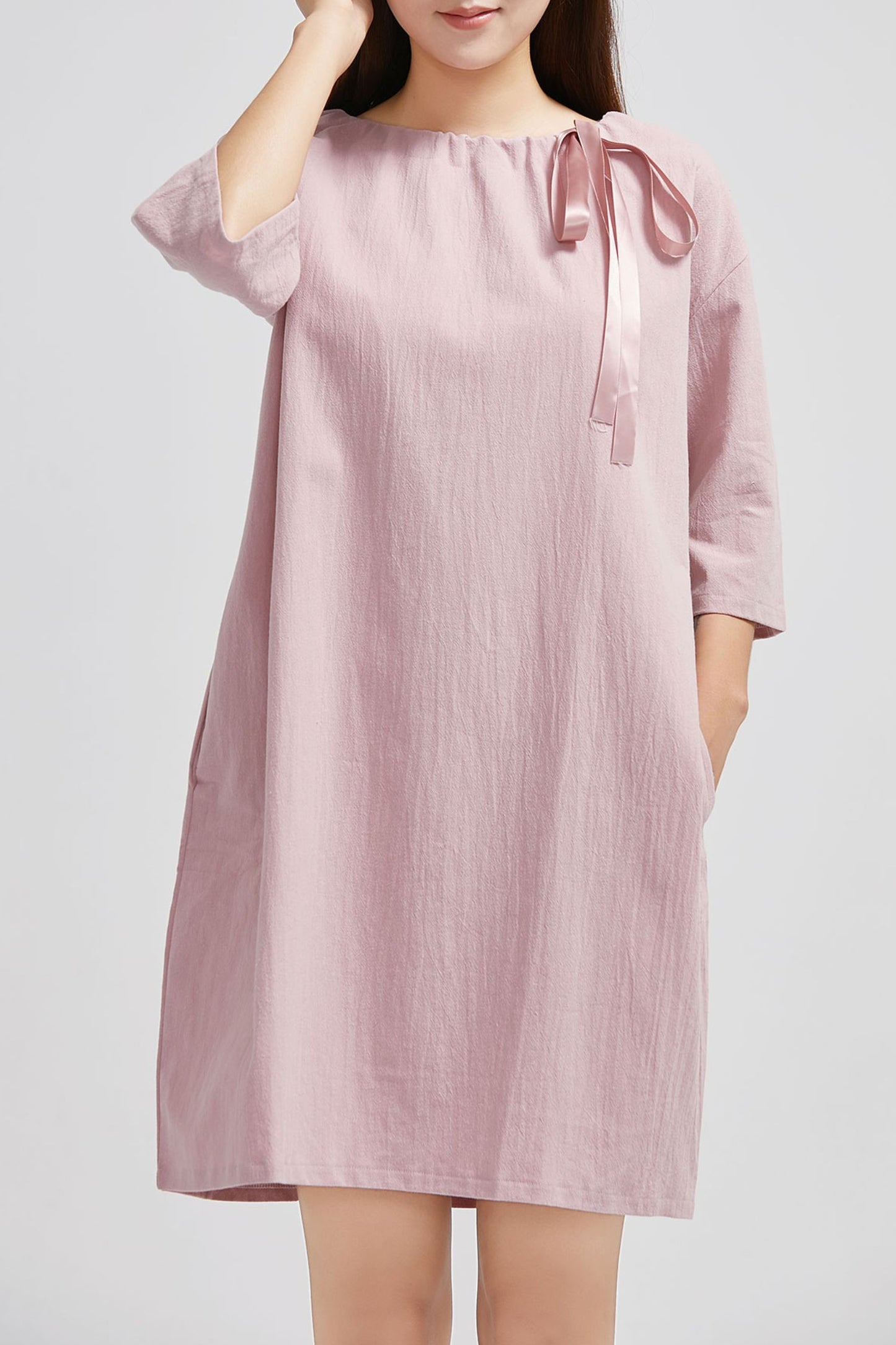 Pink Five Sleeve Linen Dress C1633