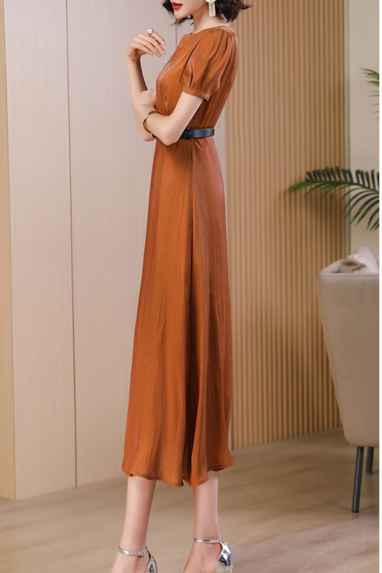 summer orange long dress C4077