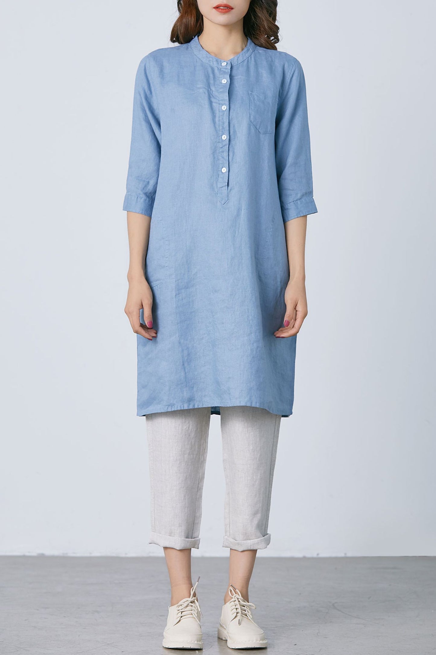 Blue Simple Linen dress C1670- Size M #yy01643