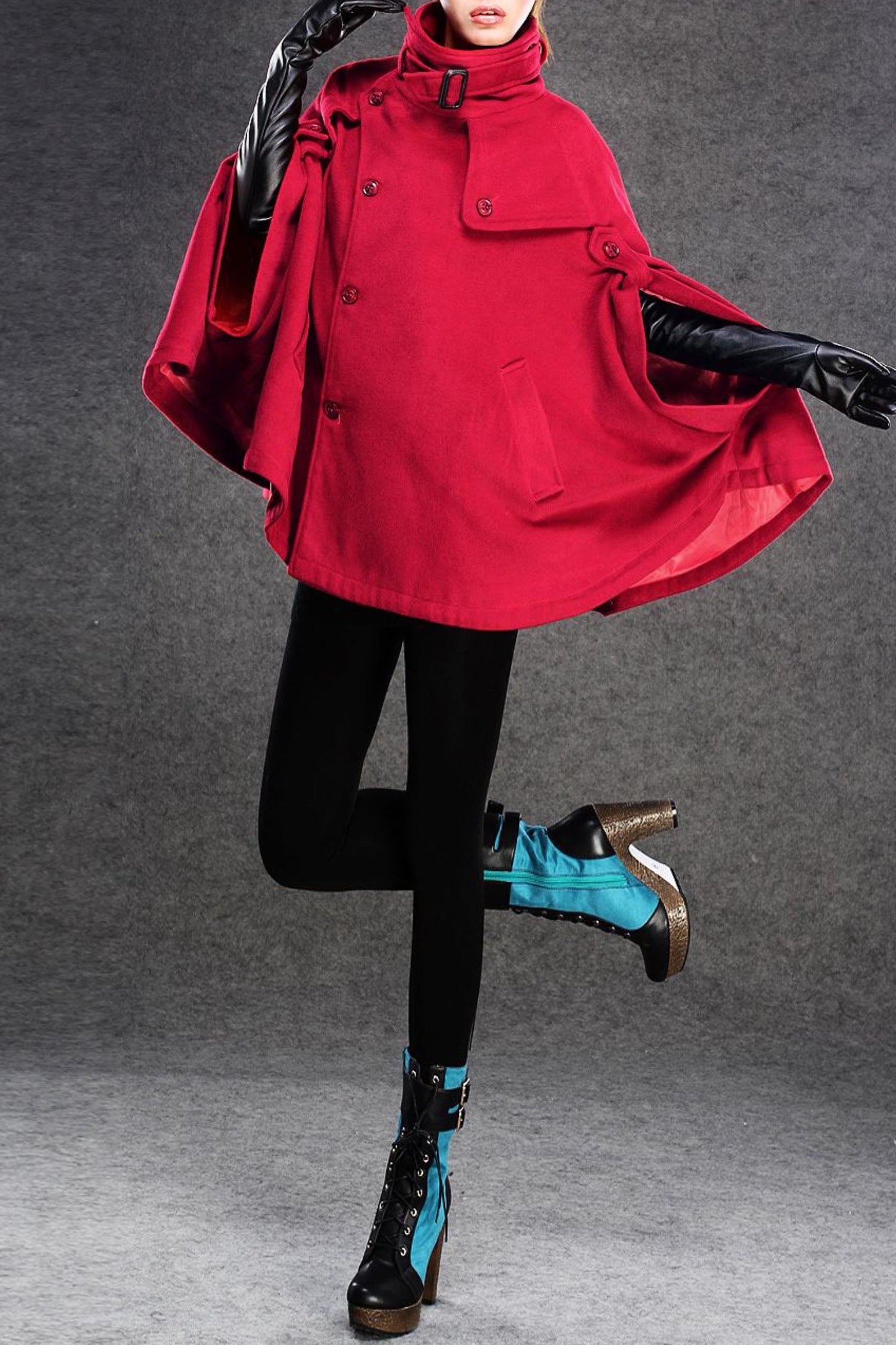 womens winter red wool cape C135