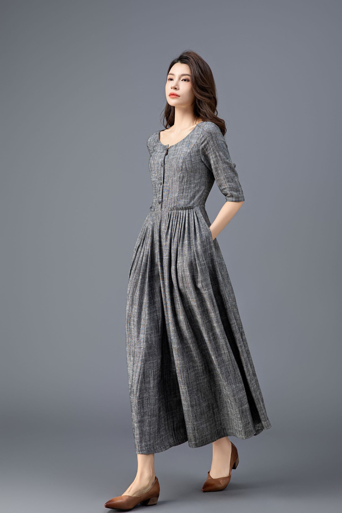 Women's Gray Linen Dress C3916
