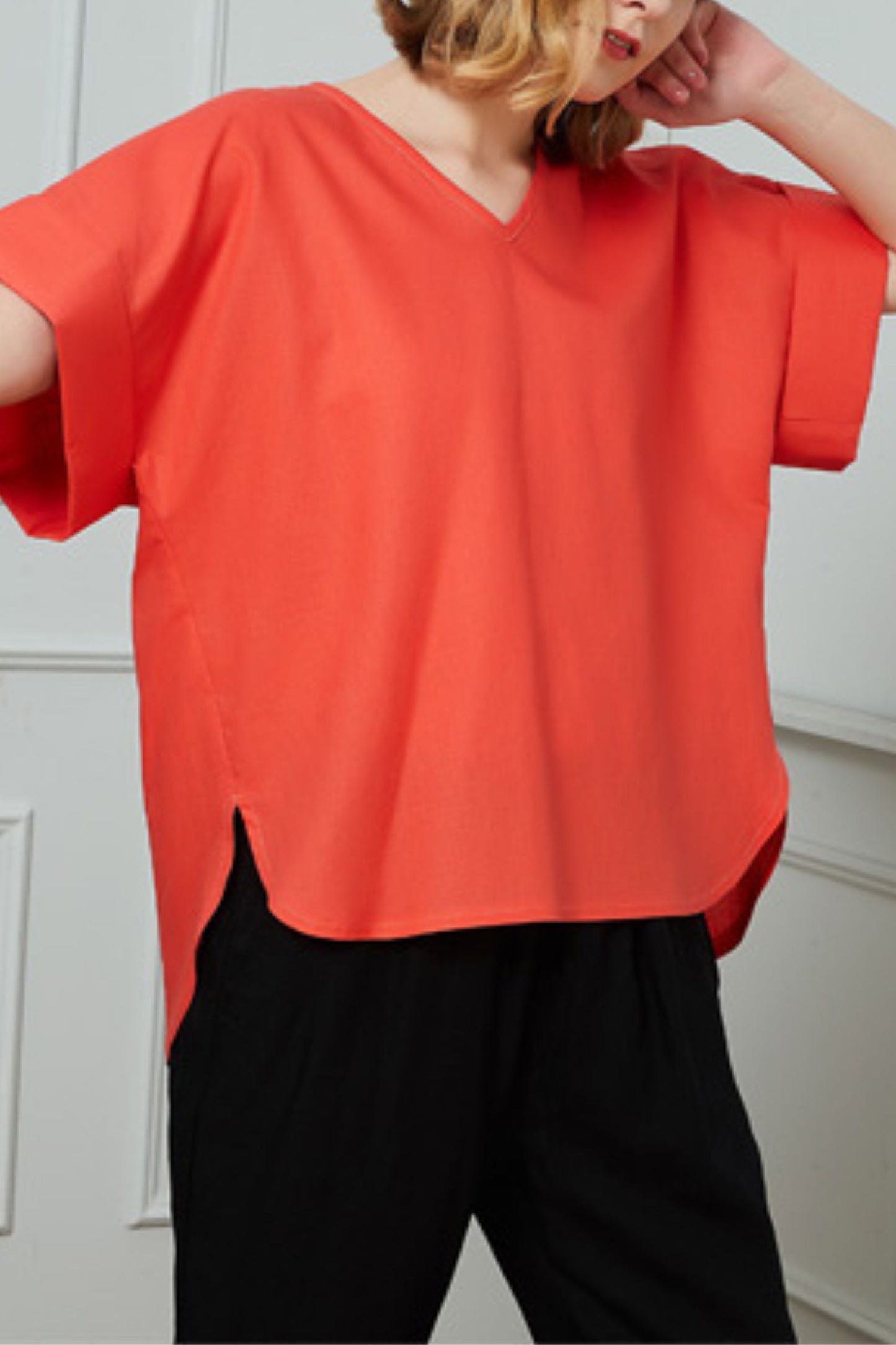 Women's Casual Orange Linen Tops C1467