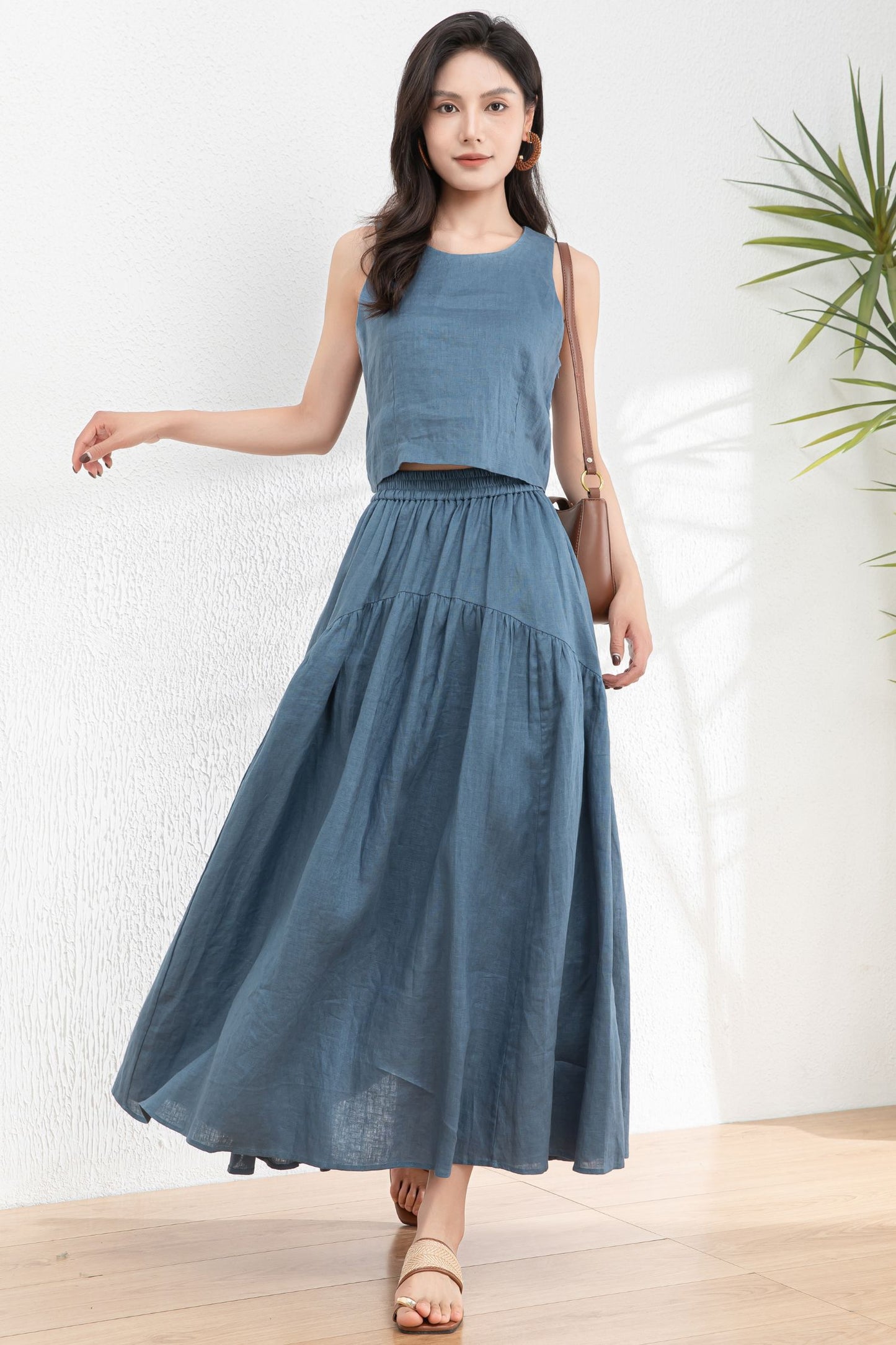 Summer Blue Two Piece Set Linen c4977