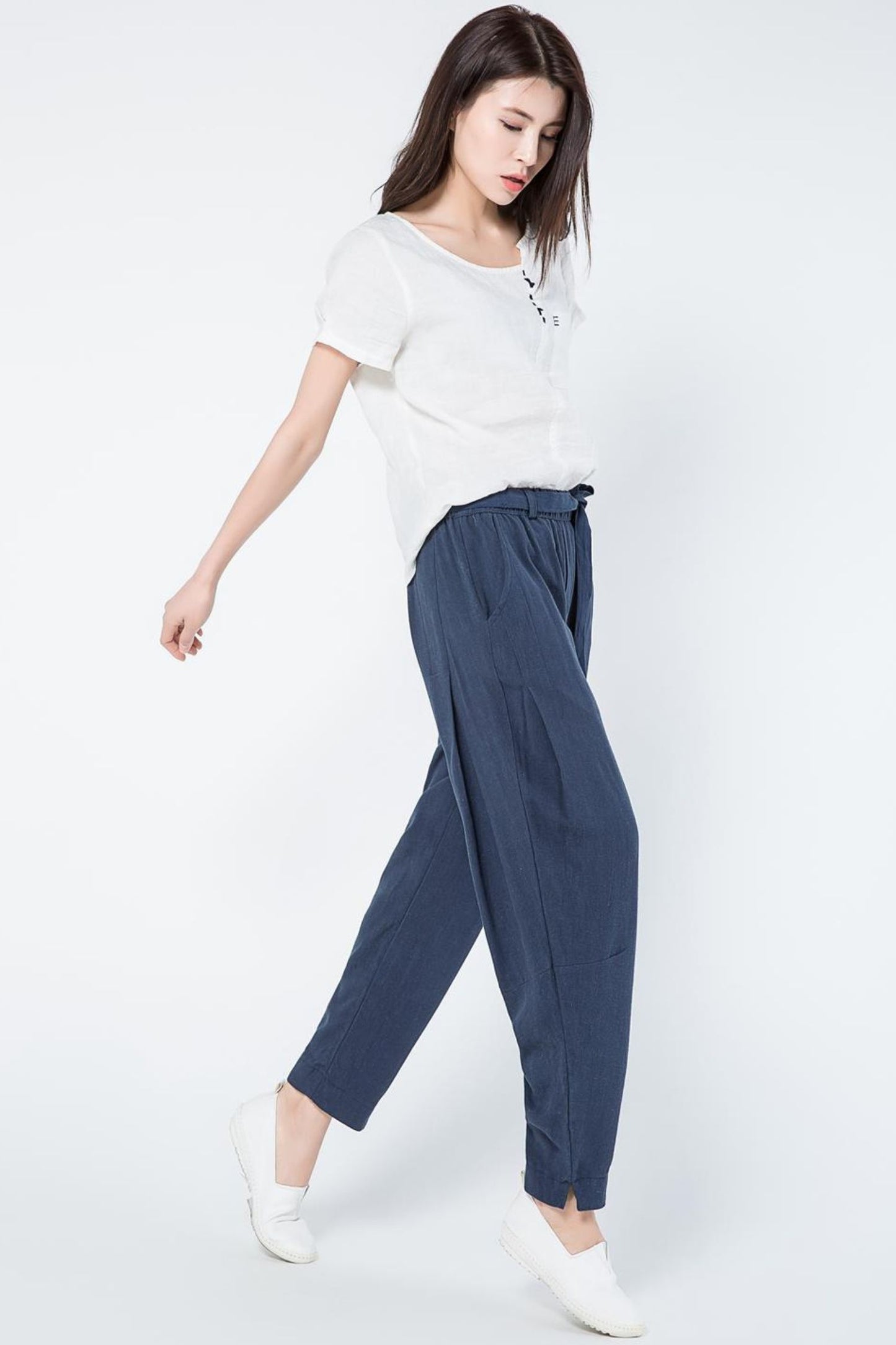 navy blue linen harem loose casual pants C1106
