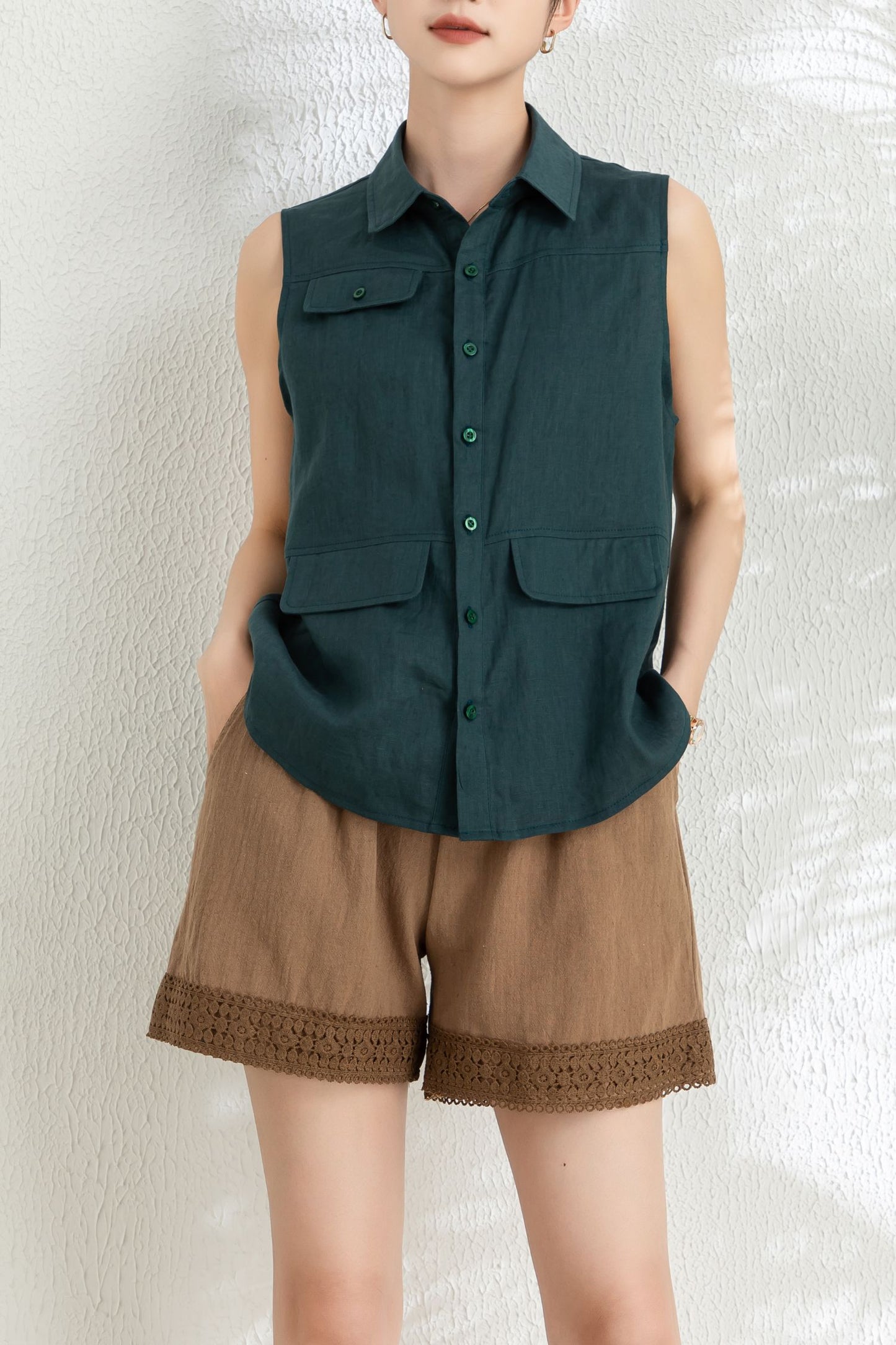 Women's Summer Sleeveless Linen Shirt C4854