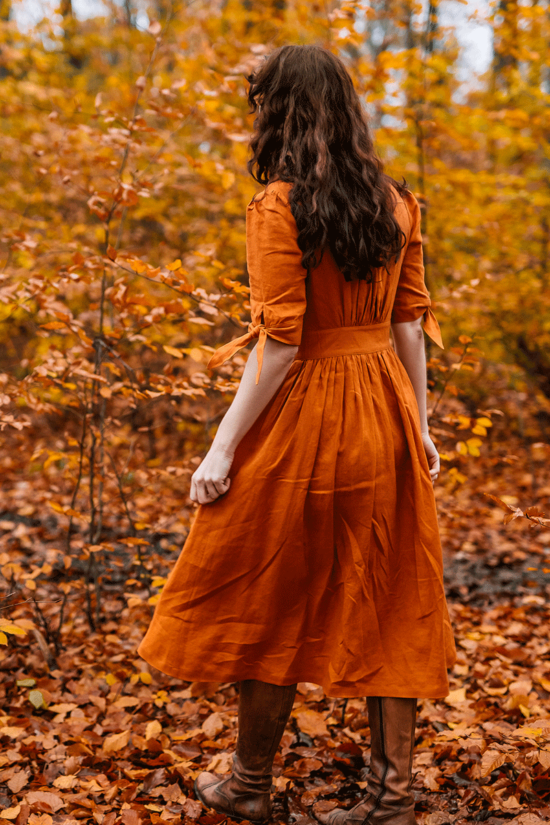 Deep V neck Linen party Dress womens C3777