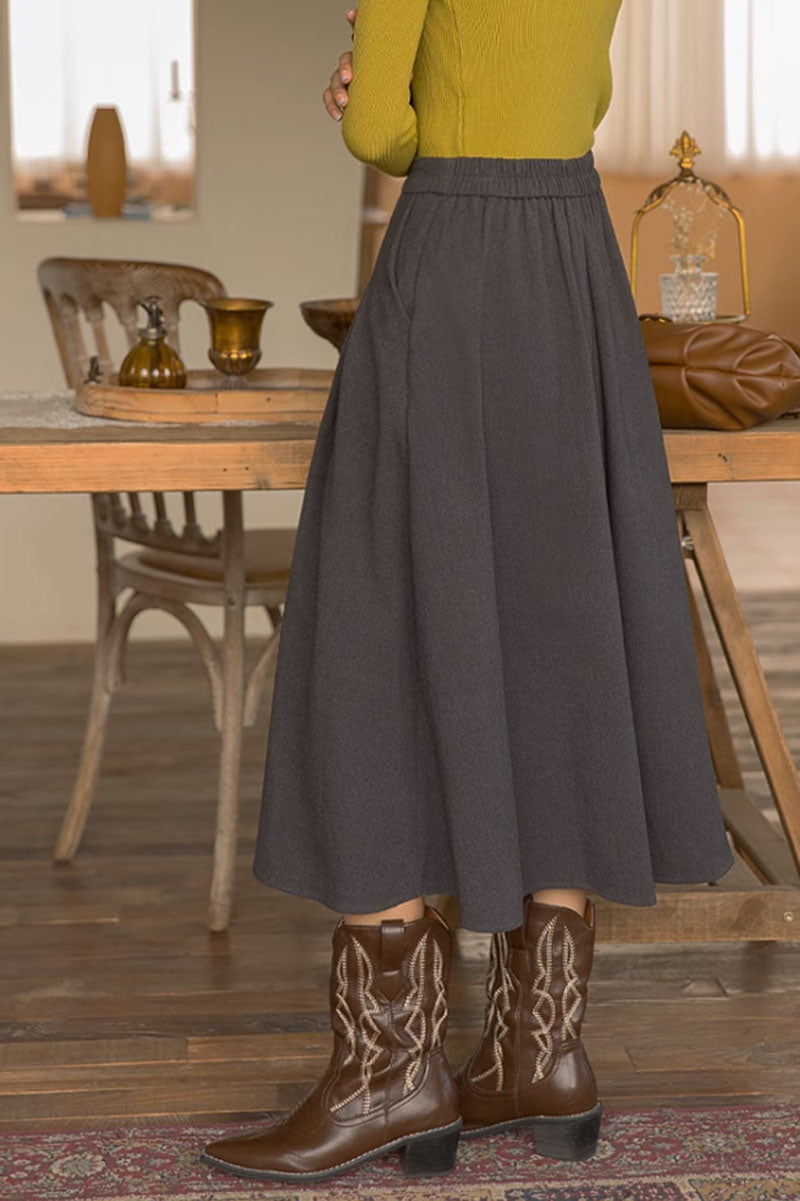 Pleated gray midi wool winter skirt C3525
