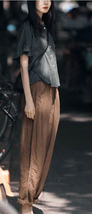 loose fitting brown womens pants with pocket  C3869