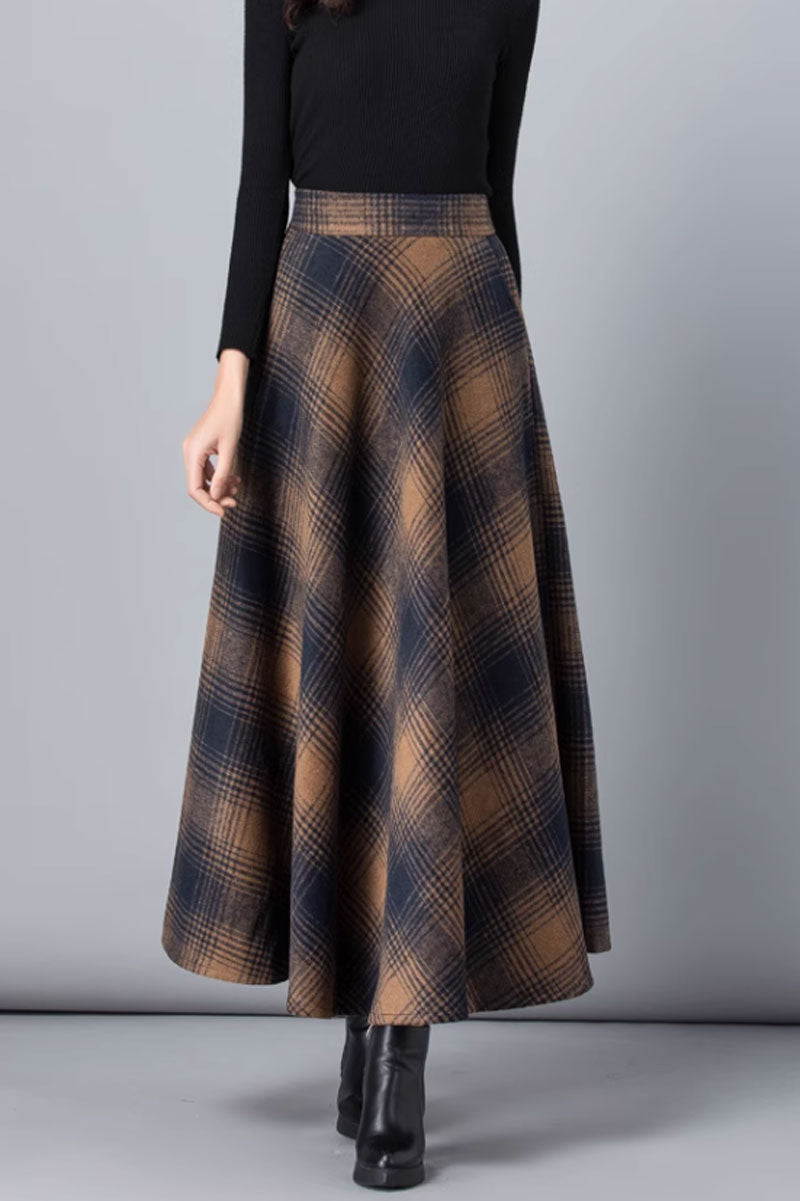 plaid long wool winter skirt for women C3760