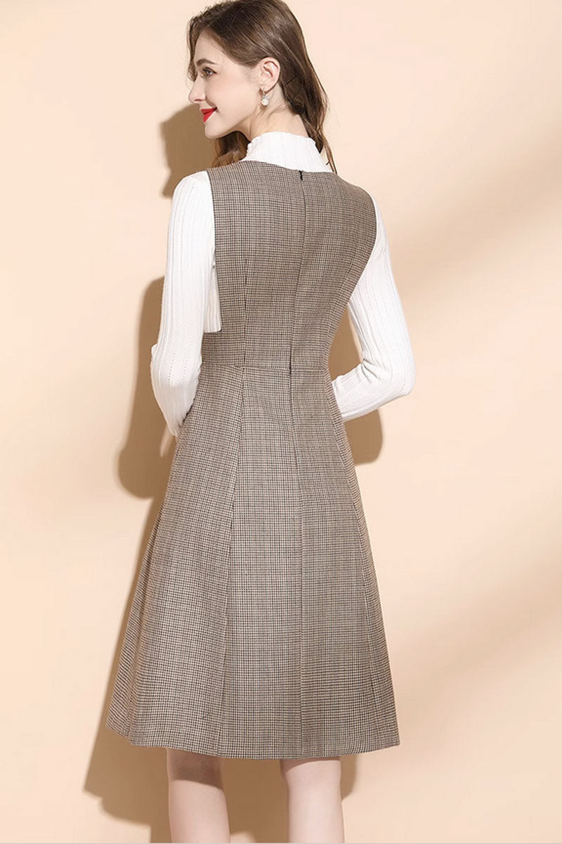 Plaid Wool Pinafore Dress, winter sleeveless wool dress C3447
