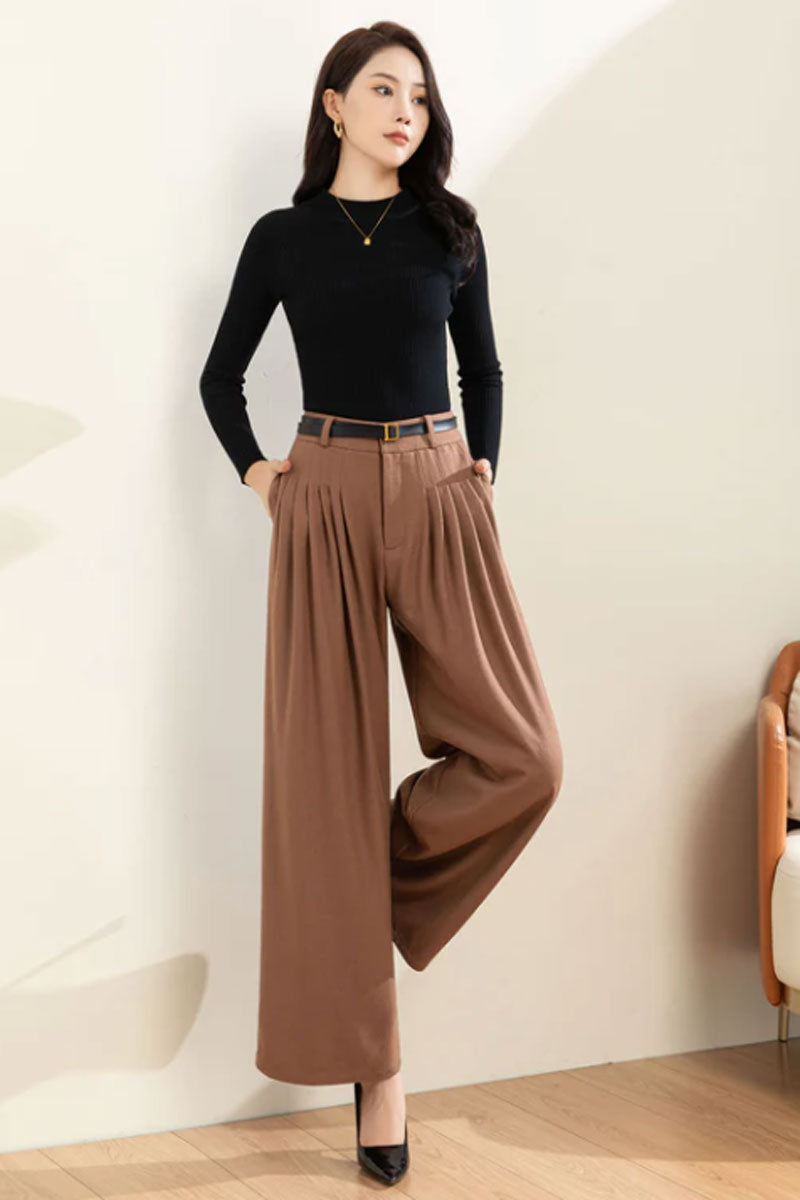 Wool Palazzo Pants, Pleated pants, Wool Pants Women C3599