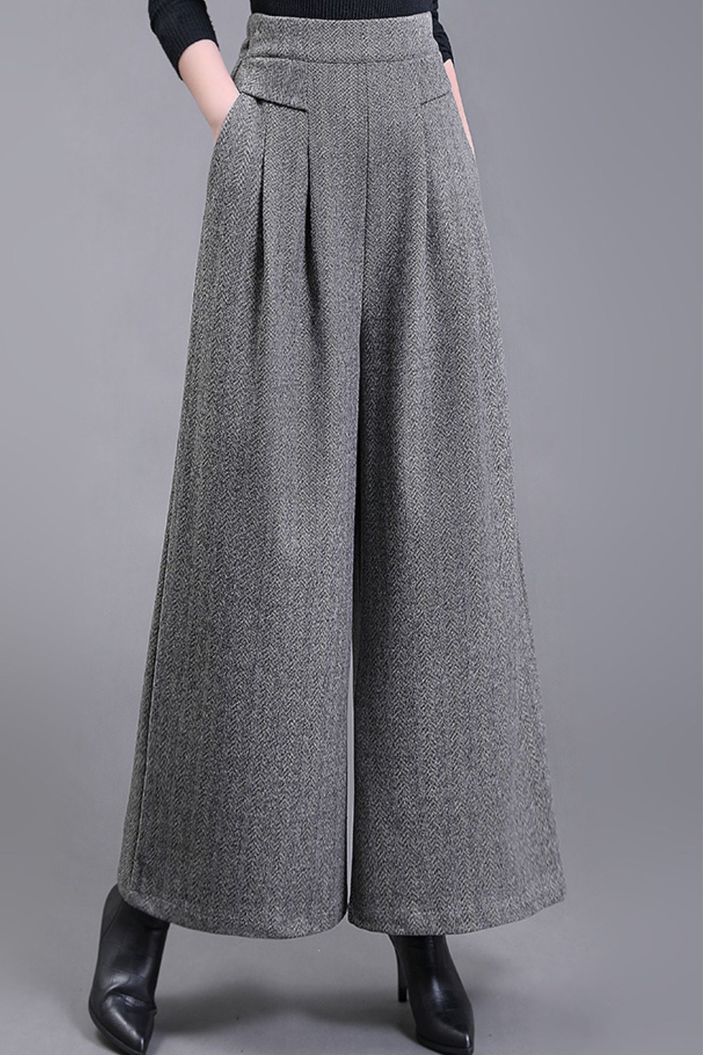 Long wide leg winter wool pants c5085