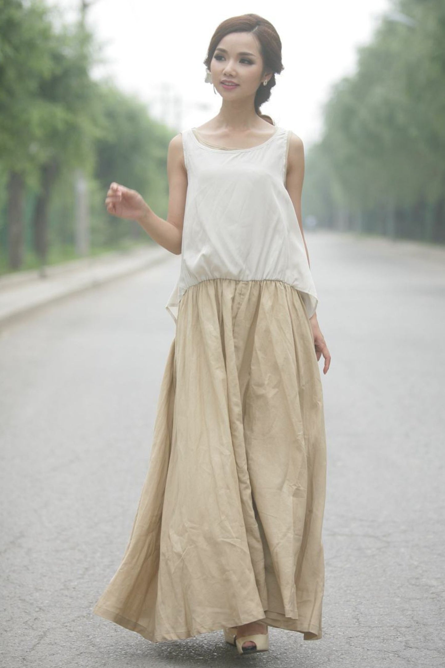 Summer casual linen sleeveless maxi dress C153