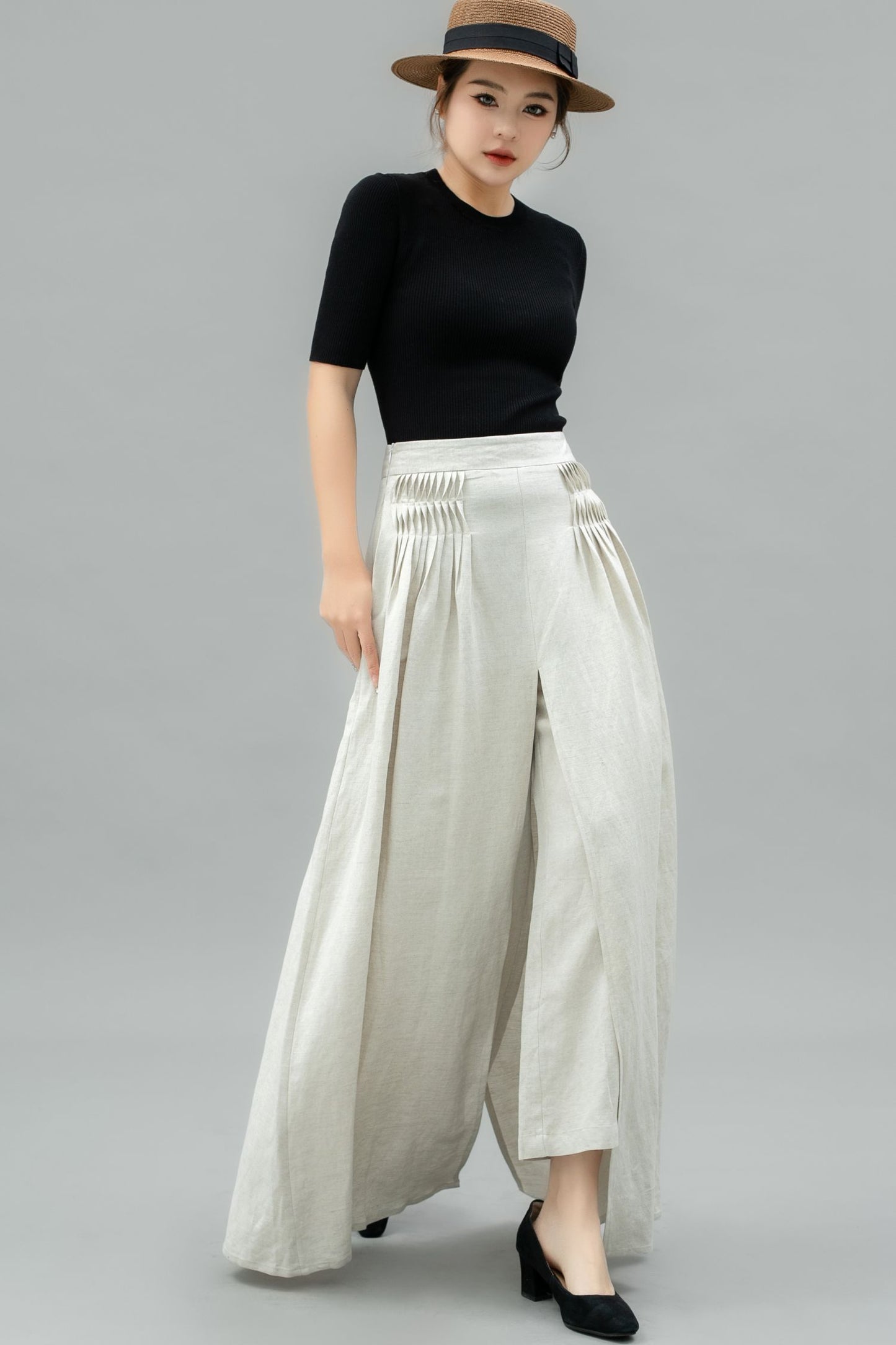 White Wide Leg Linen Palazzo Pant C4743