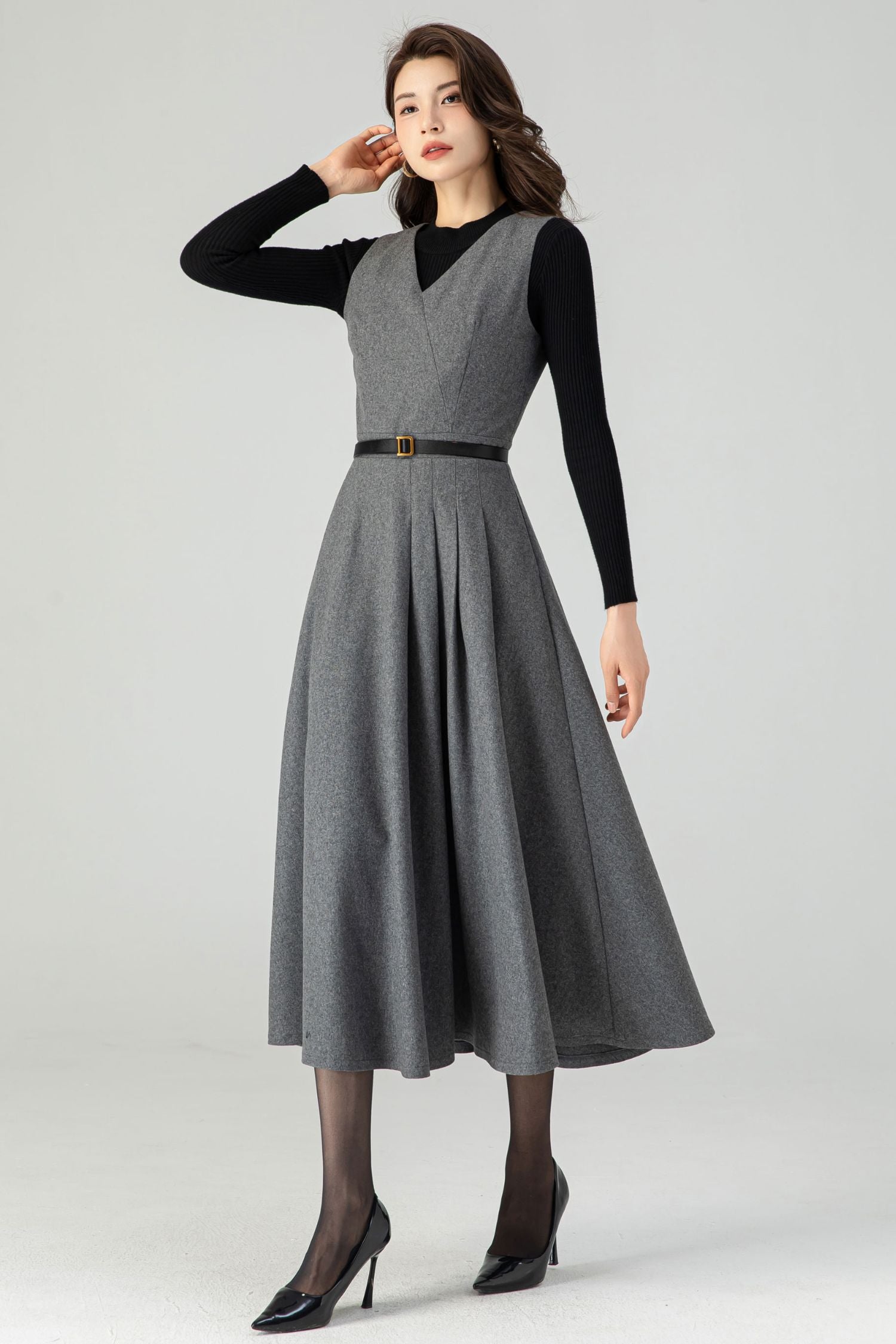 Grey Wool Midi Dress
