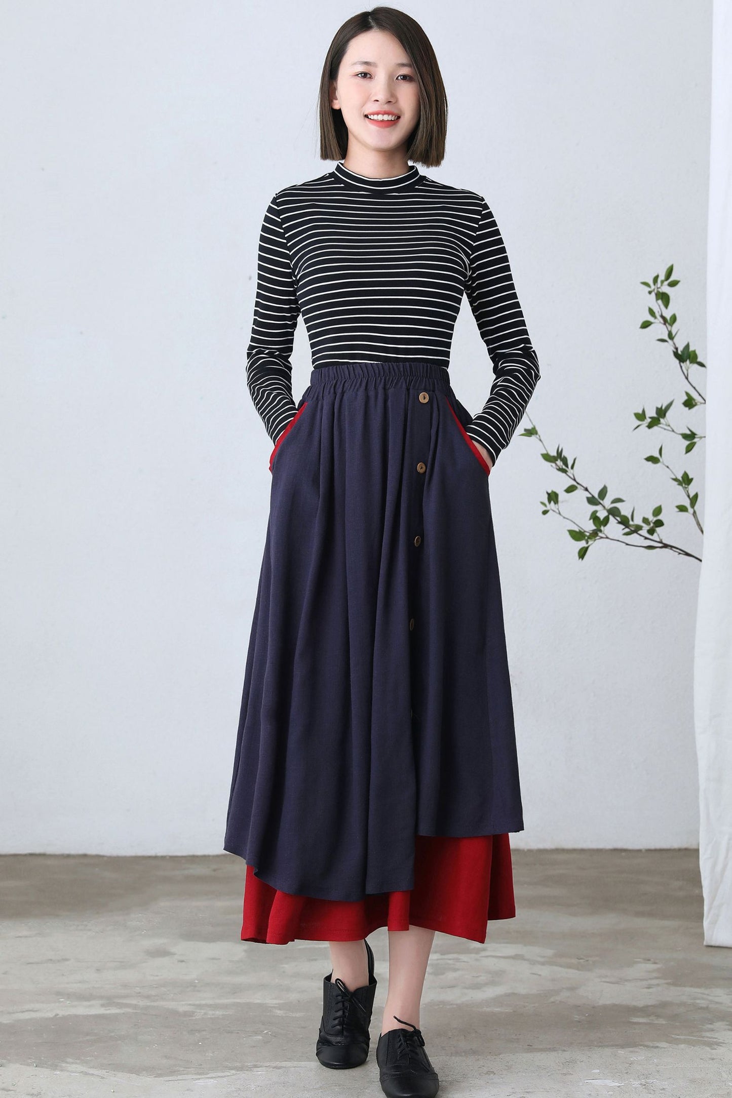 Linen Irregular Plus Size Spring Skirt with Pockets C2612