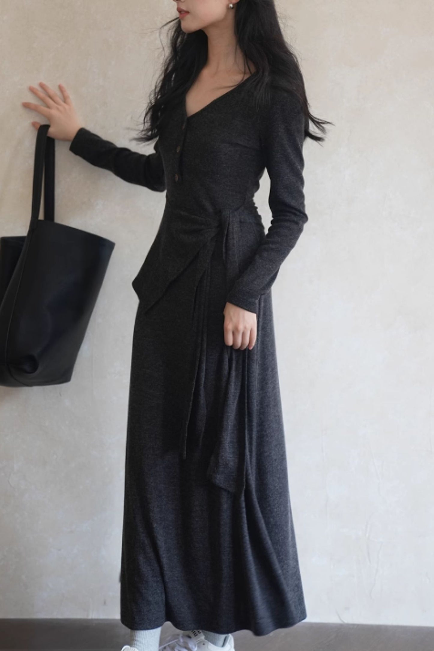 V neck prom maxi knit dress C4608