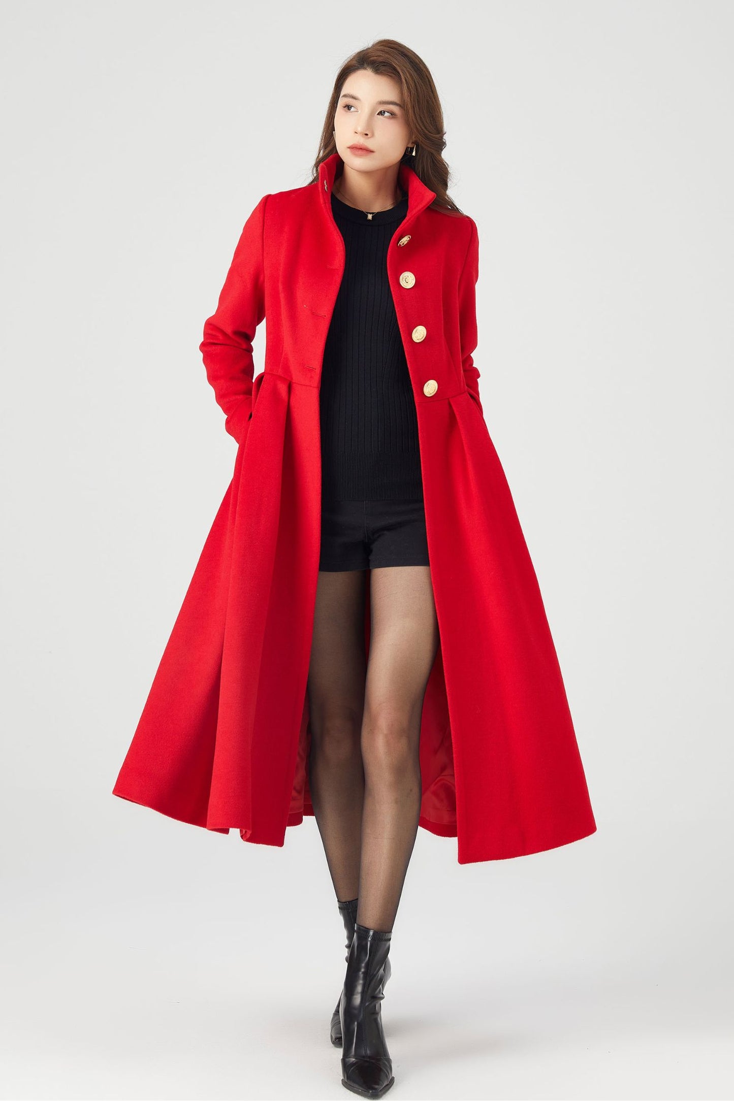 Winter  Princess Red Wool Coat C3677