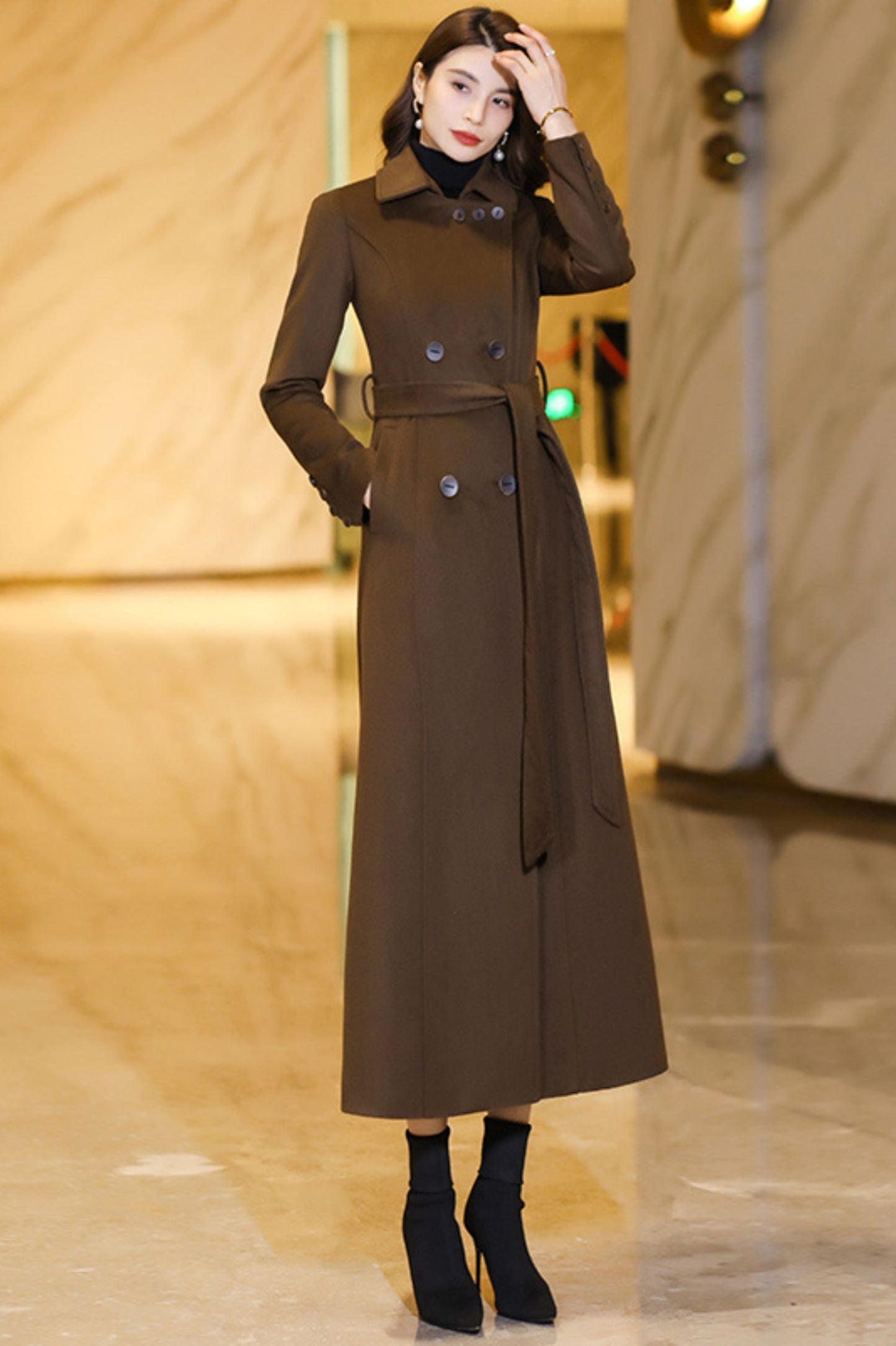 Womens Medium-length Brown coat C3770