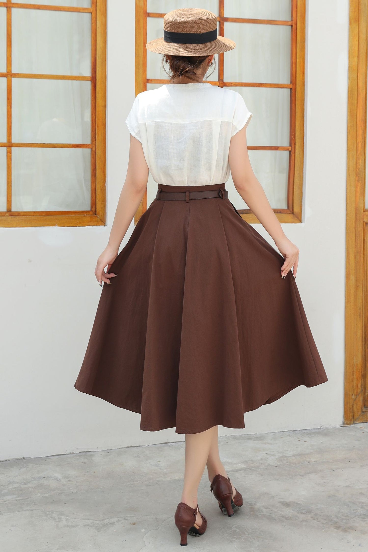 Button down midi Linen skirt c4834