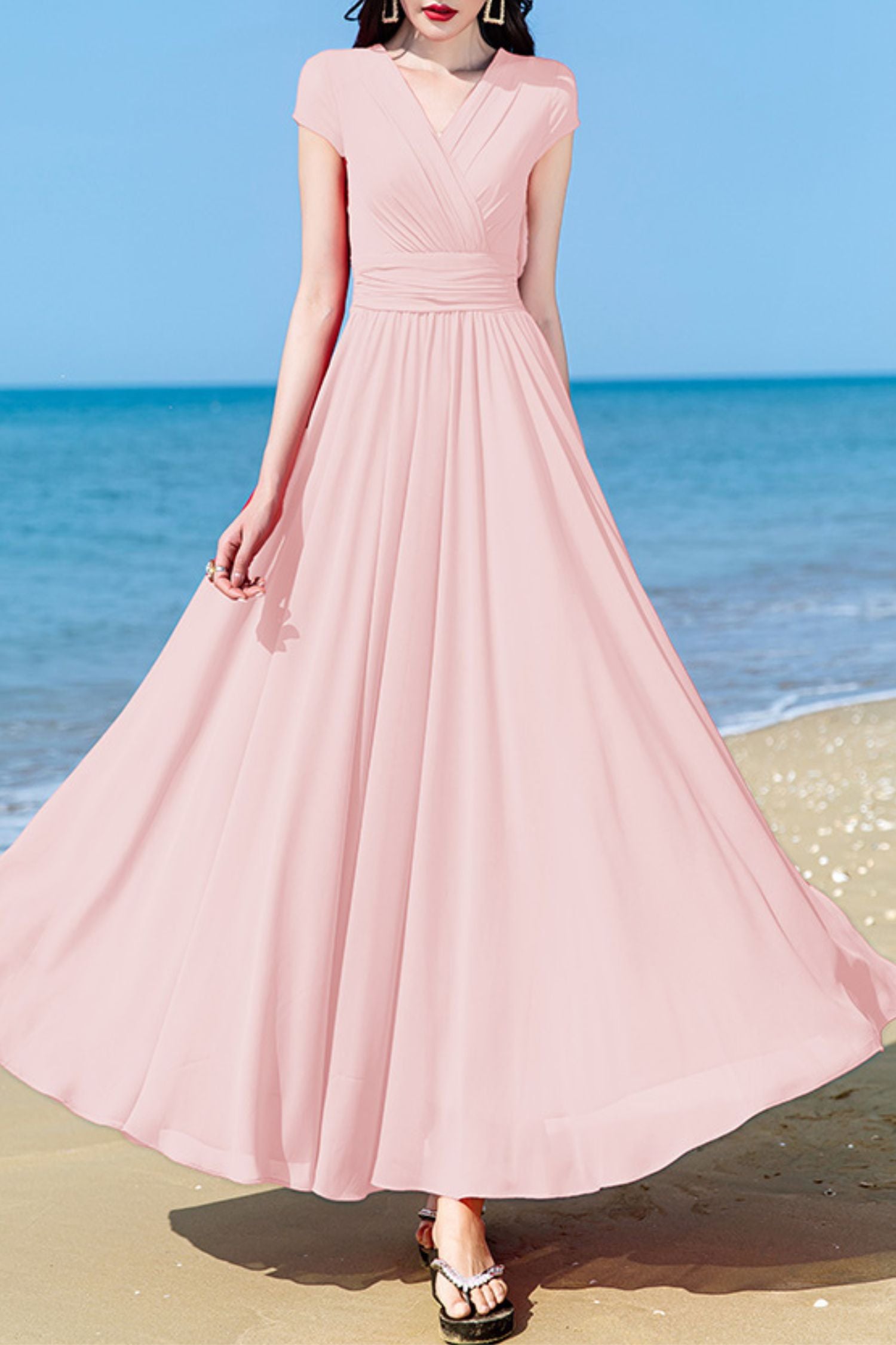 chiffon swing maxi dress Ctreela Women's Layered Chiffon Summer Swing Maxi Dress, Elegant Sleeveless Cocktail Party Wedding Guest Dresses, Size: 2XL