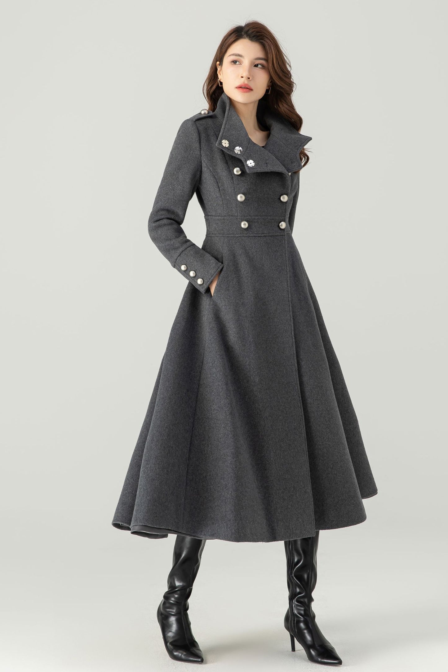 Grey Long Wool Coat C3703