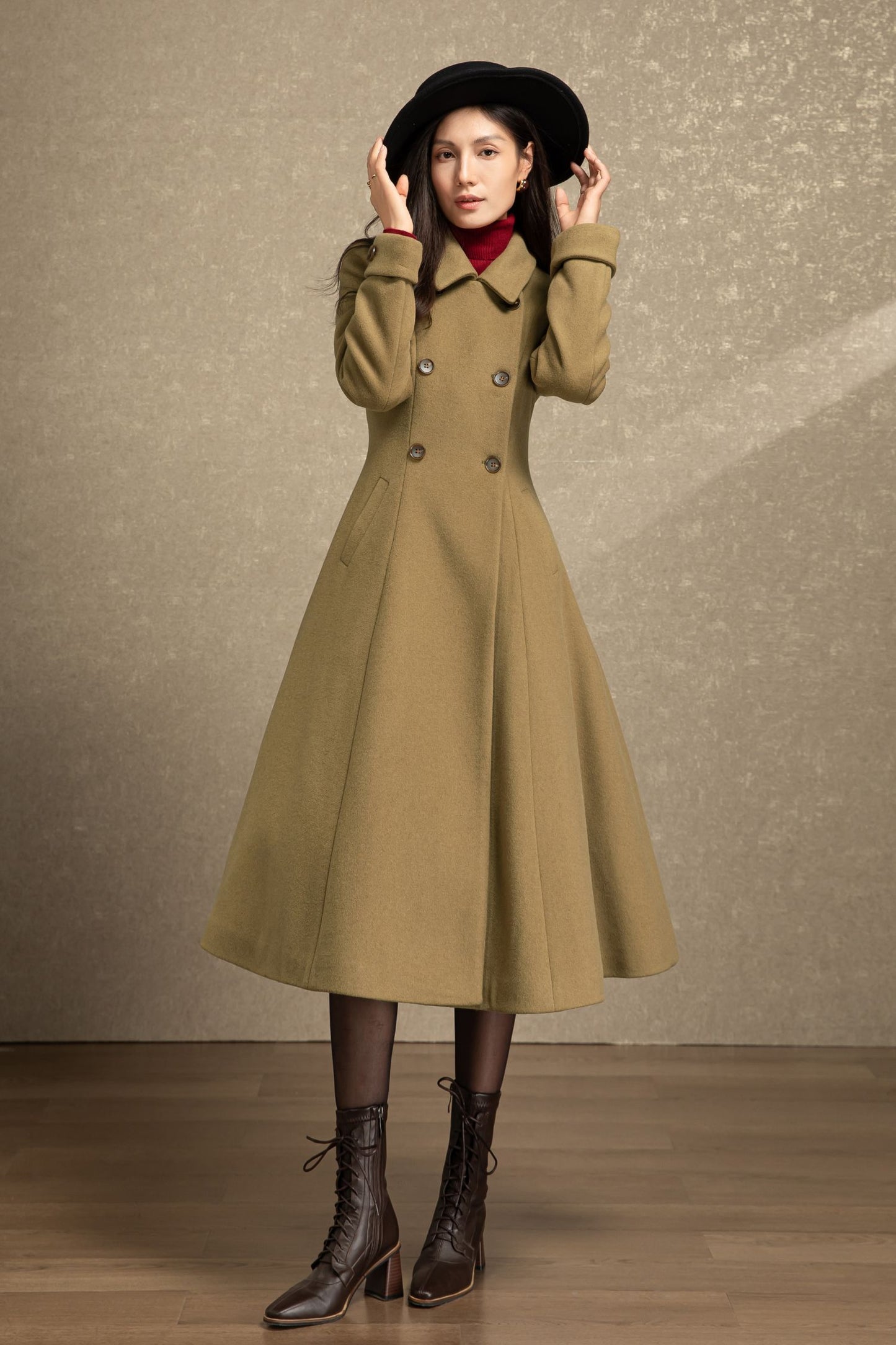 Double breasted long winter wool coat C4494