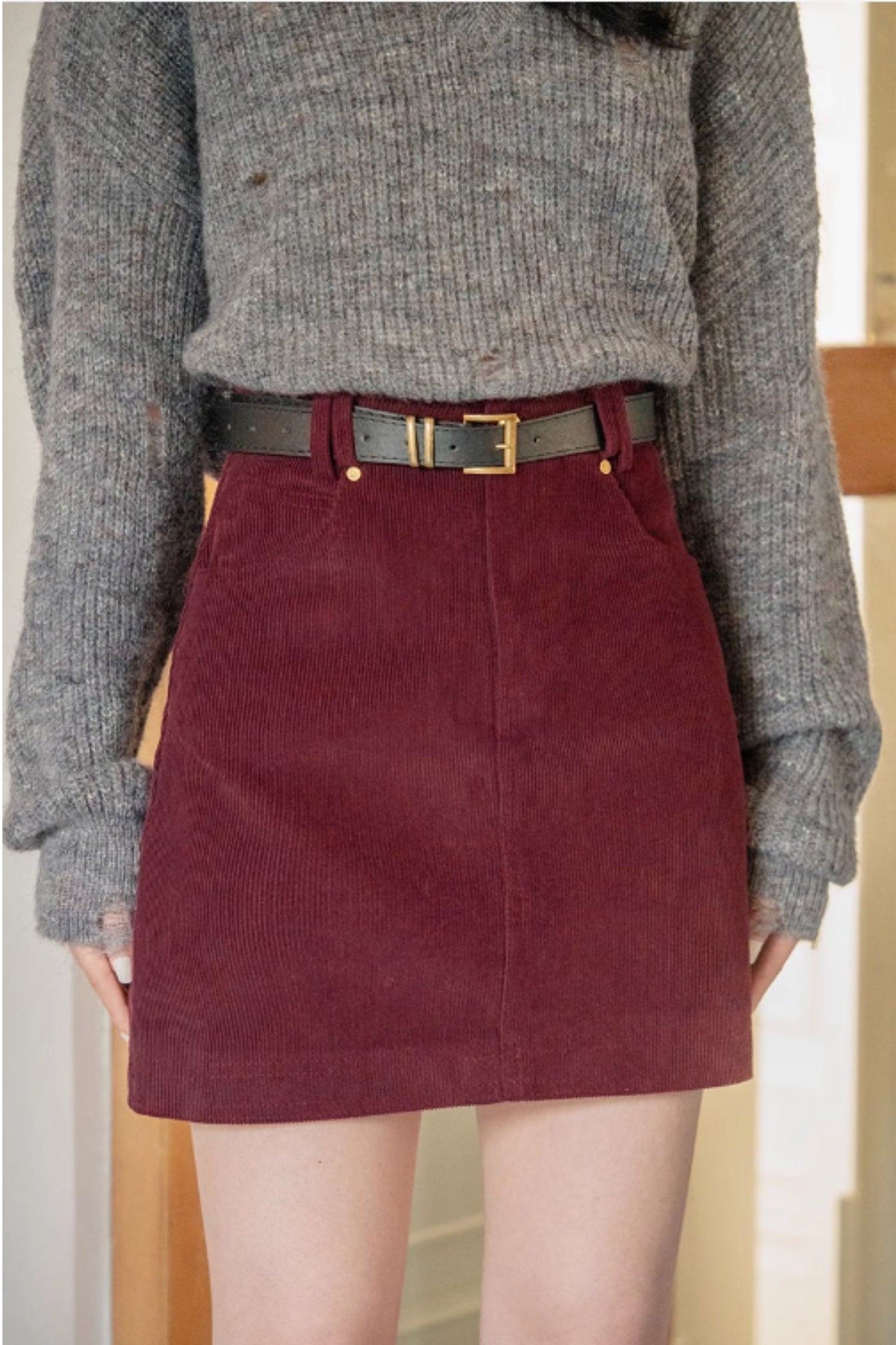 Short corduroy a line skirt C4634