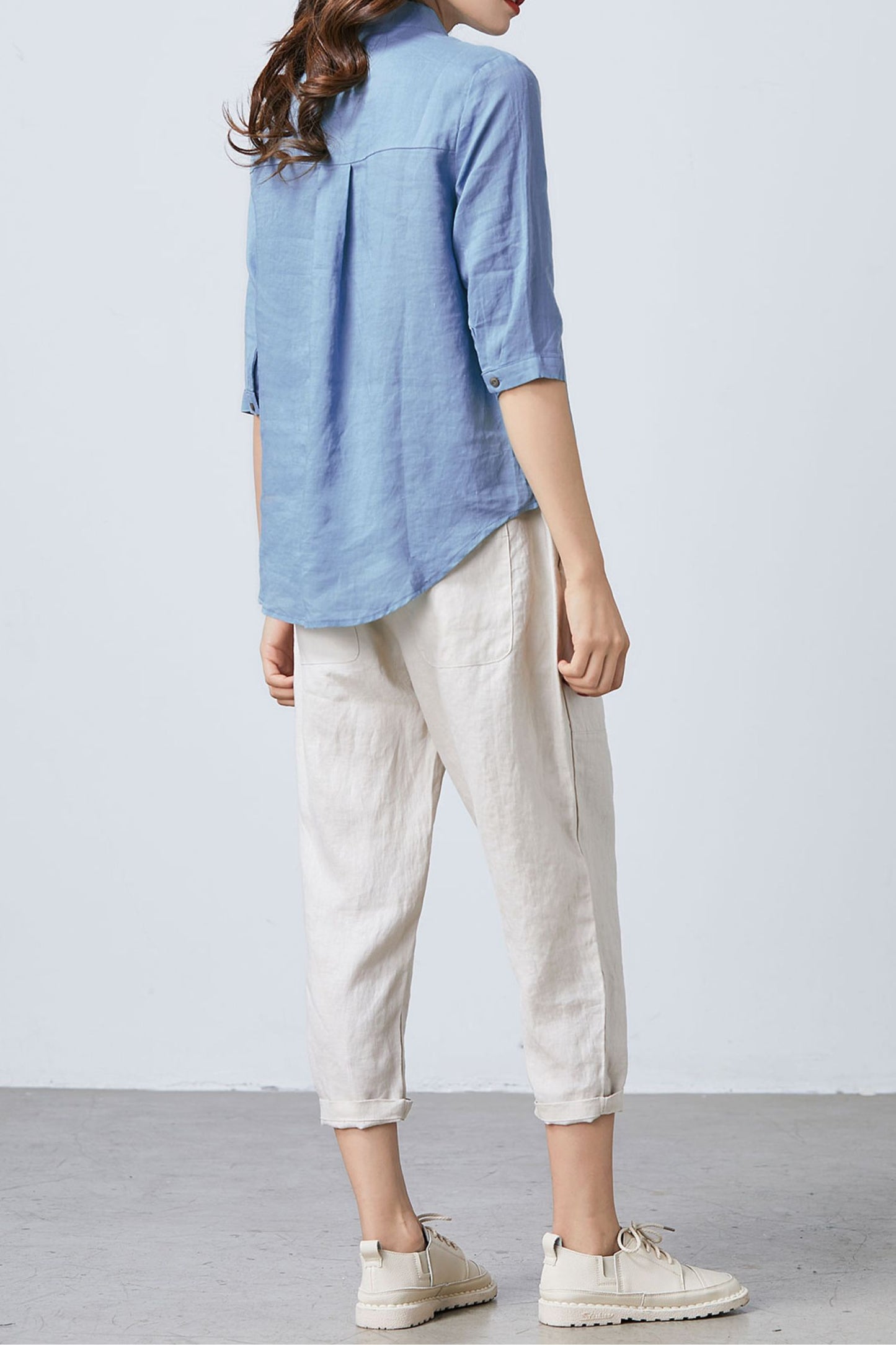 Blue linen top for women C4853
