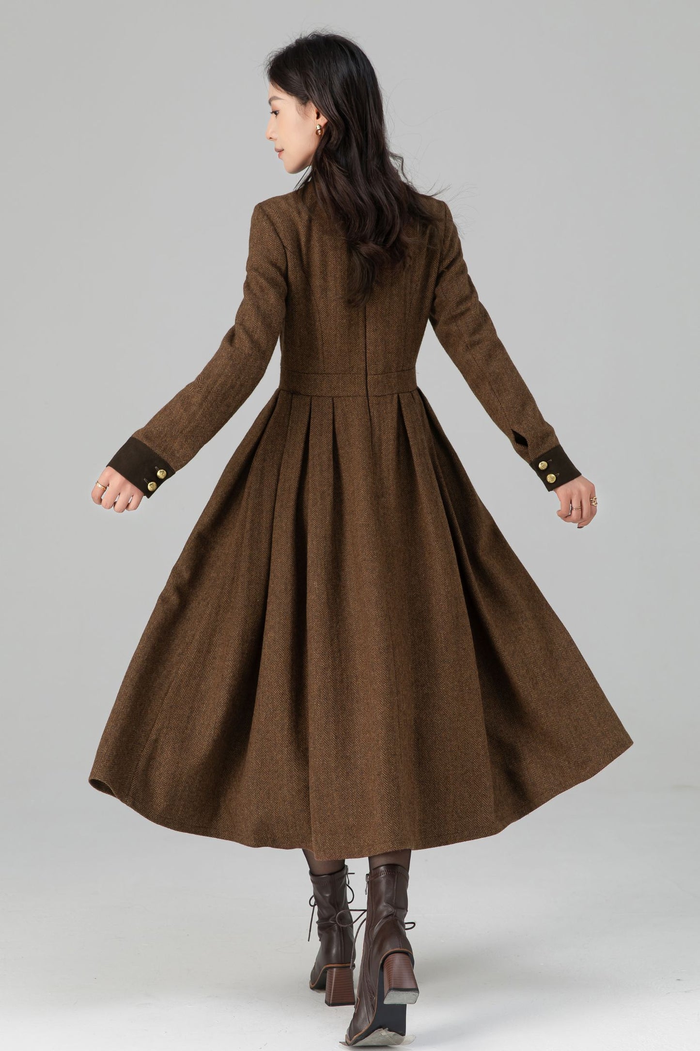 Warm Winter Military Button front Wool Dress Women C5194
