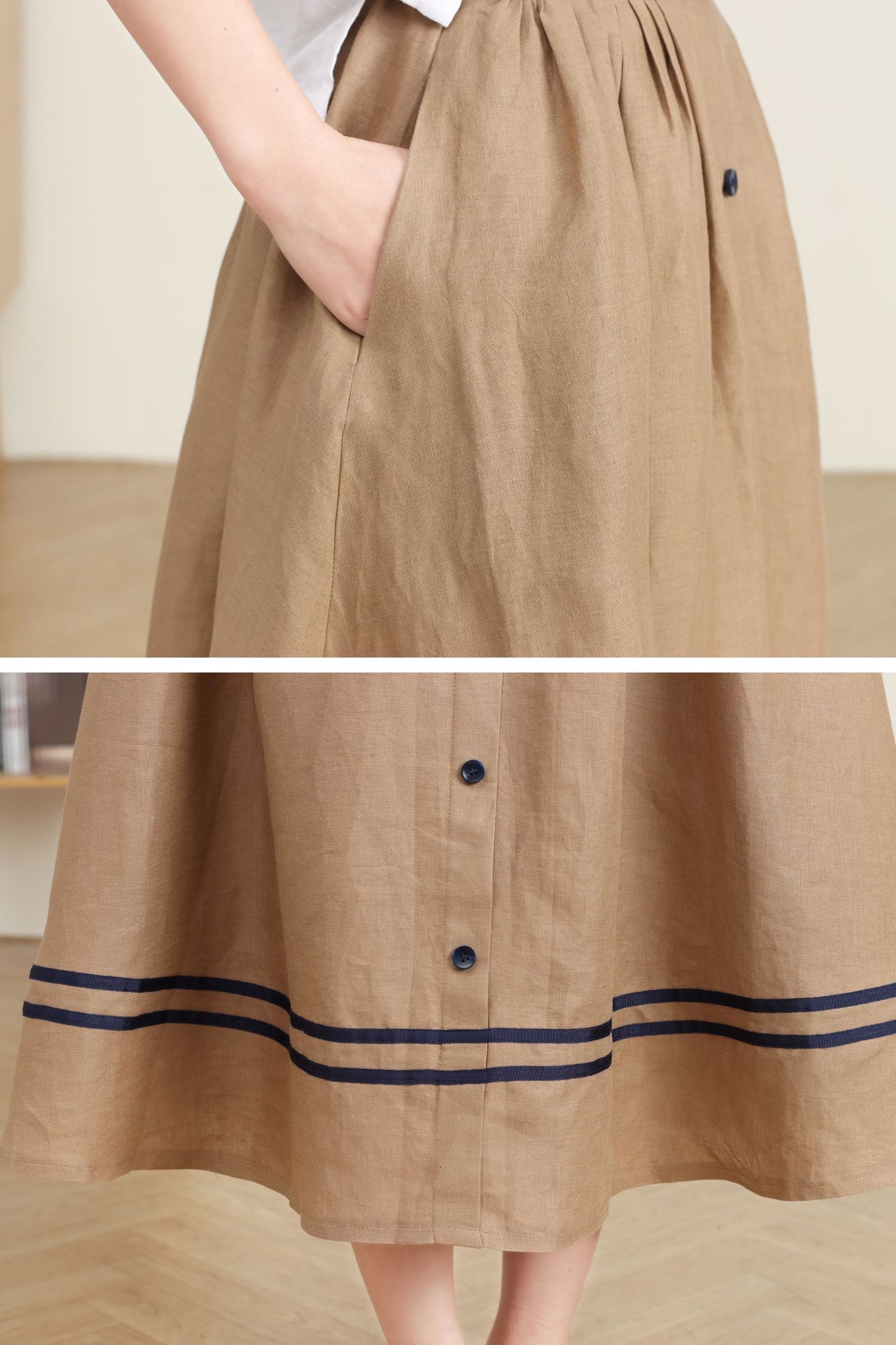 Button down swing linen Skirt C4730