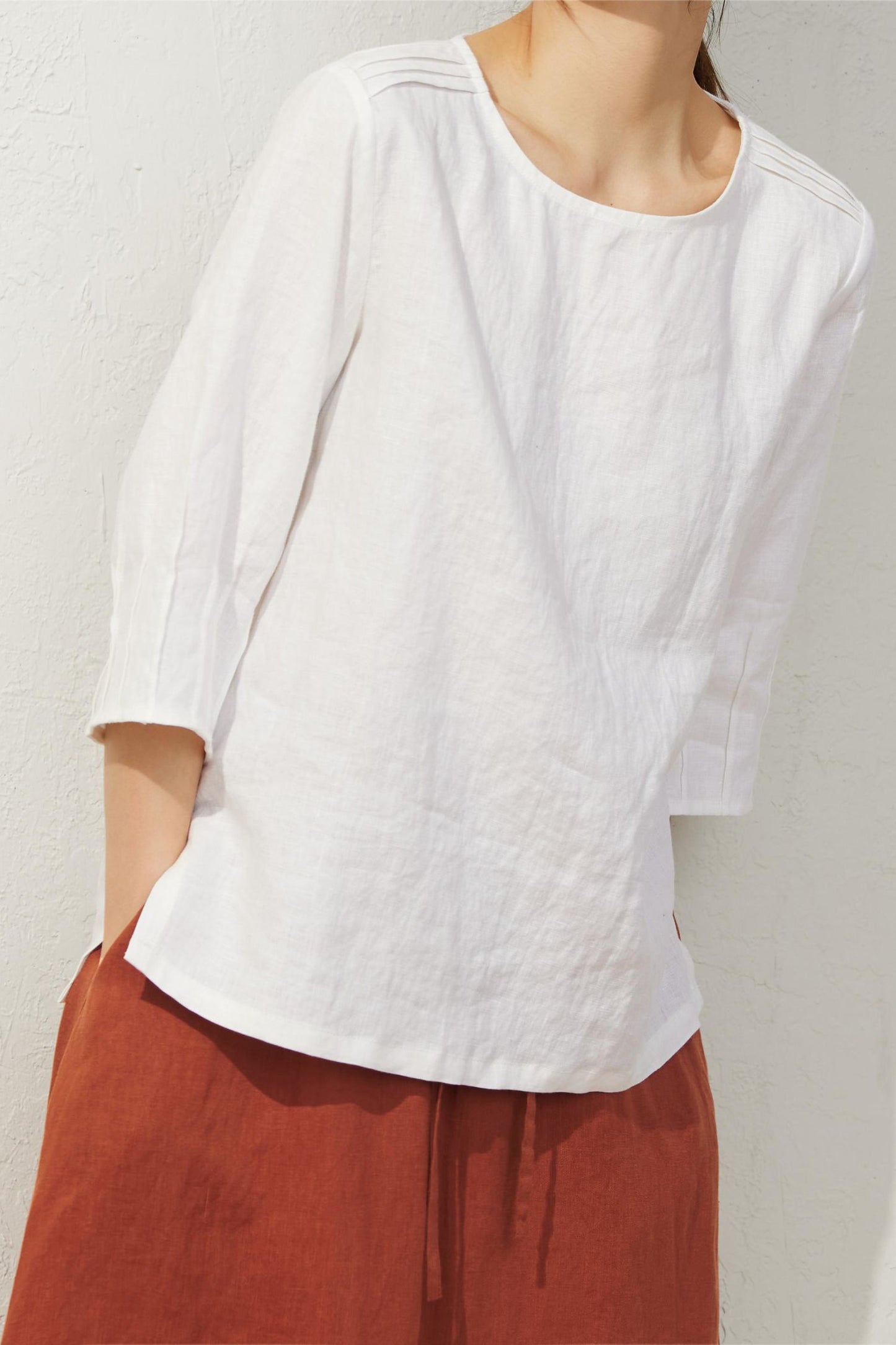 Women's Casual White Linen Tops C3931