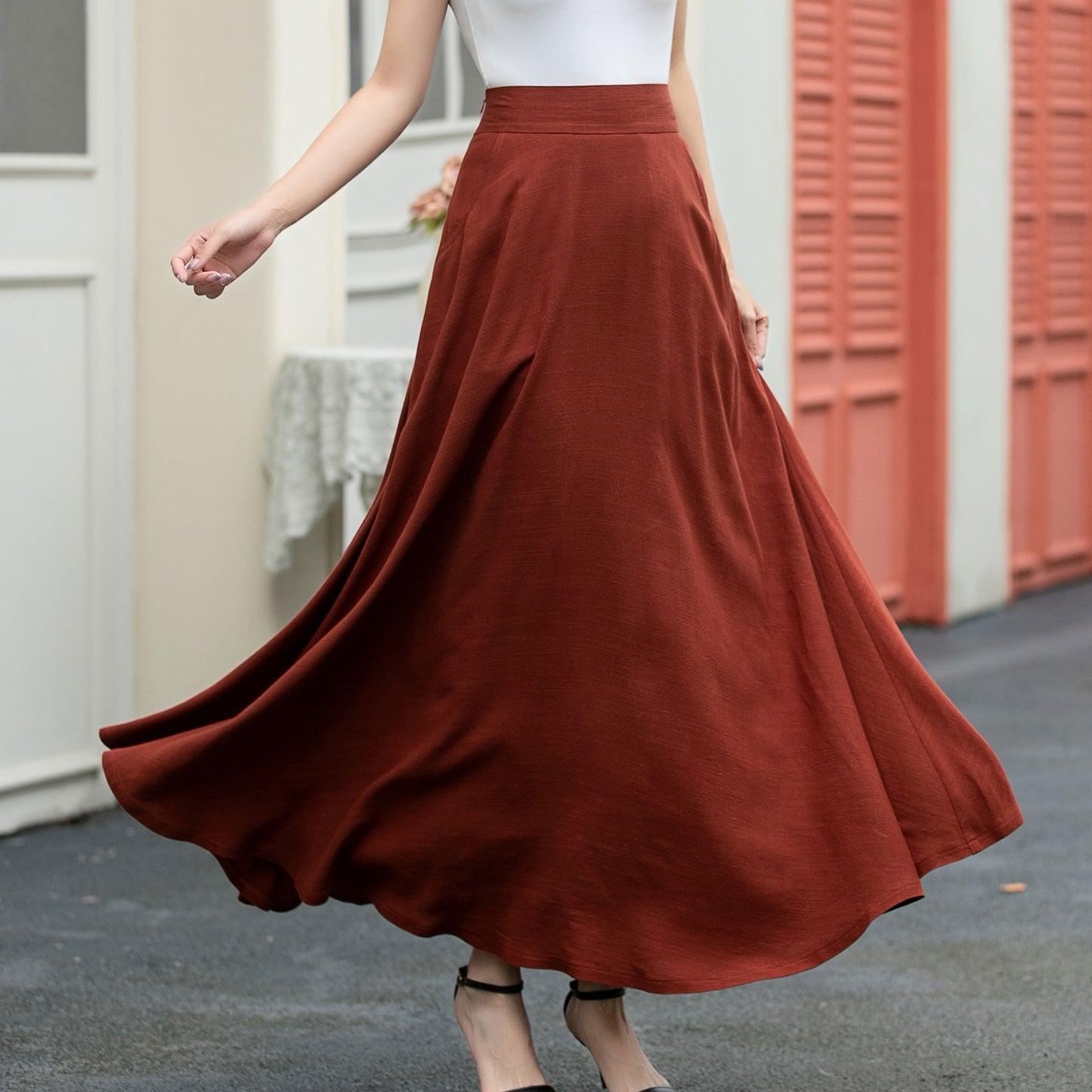 Summer Women Linen Skirt With Pockets C5036