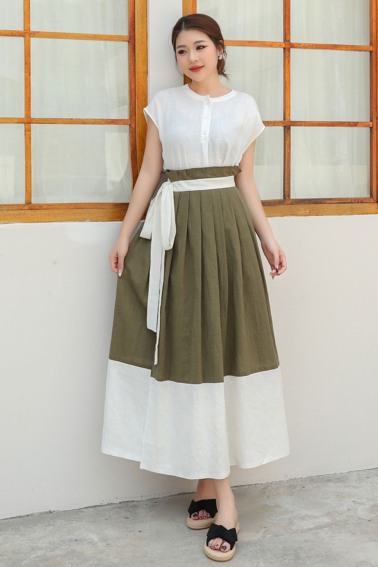 Womens Wrap Linen Maxi Skirt c4835