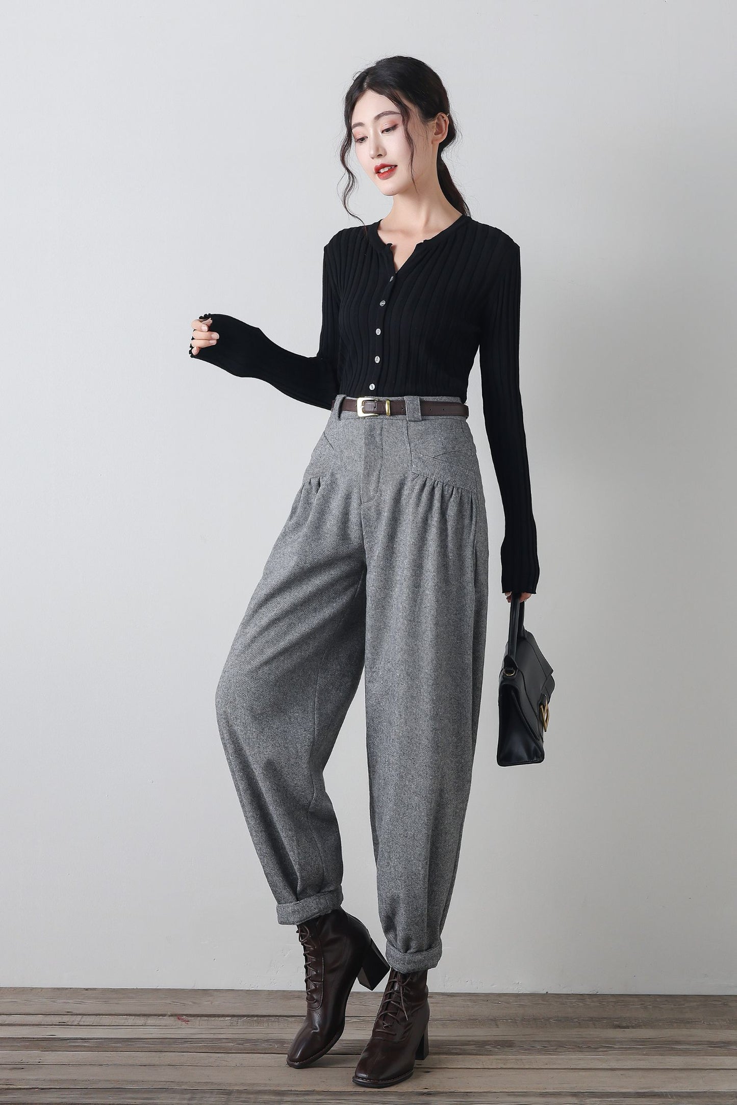 Gray winter wool casual pants C4345