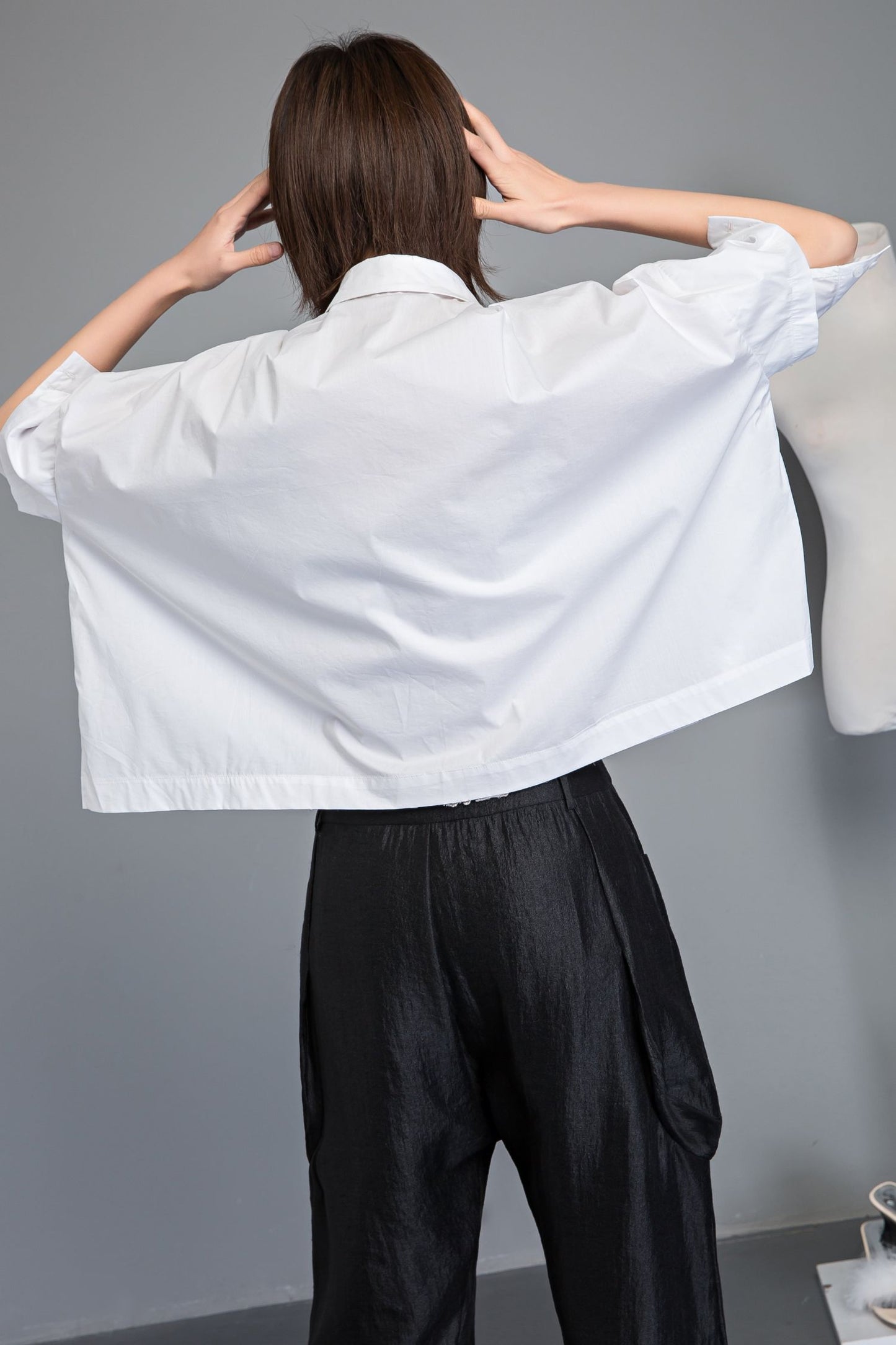White cotton summer short sleeve shirt C1232