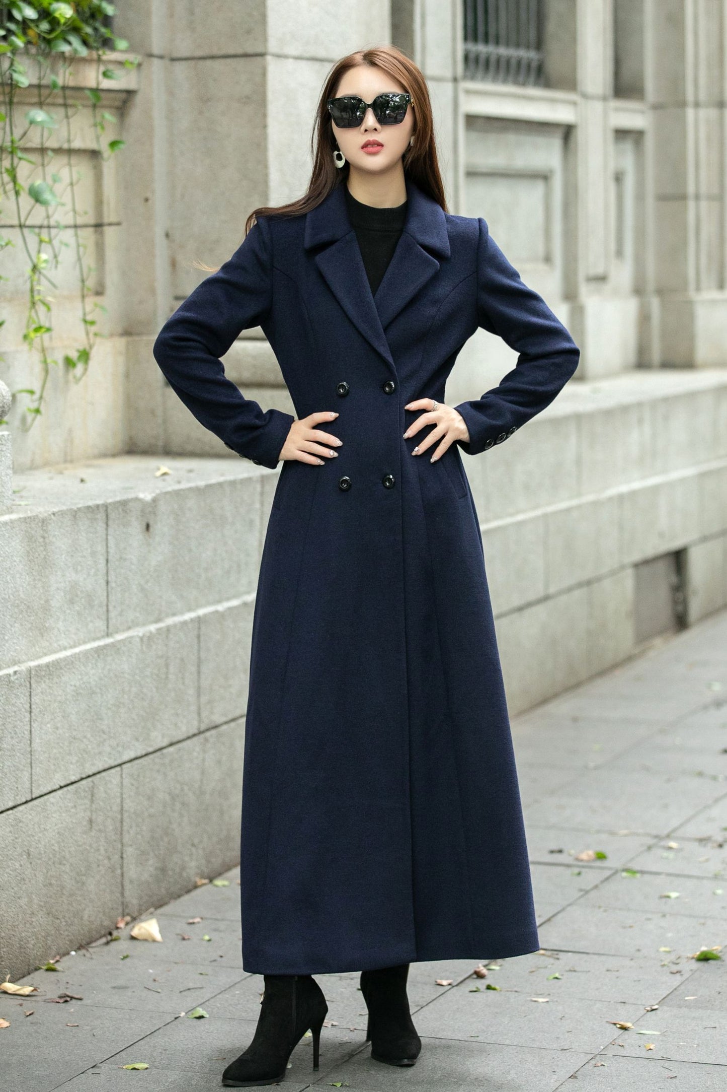 Double breasted long trench wool coat C4499
