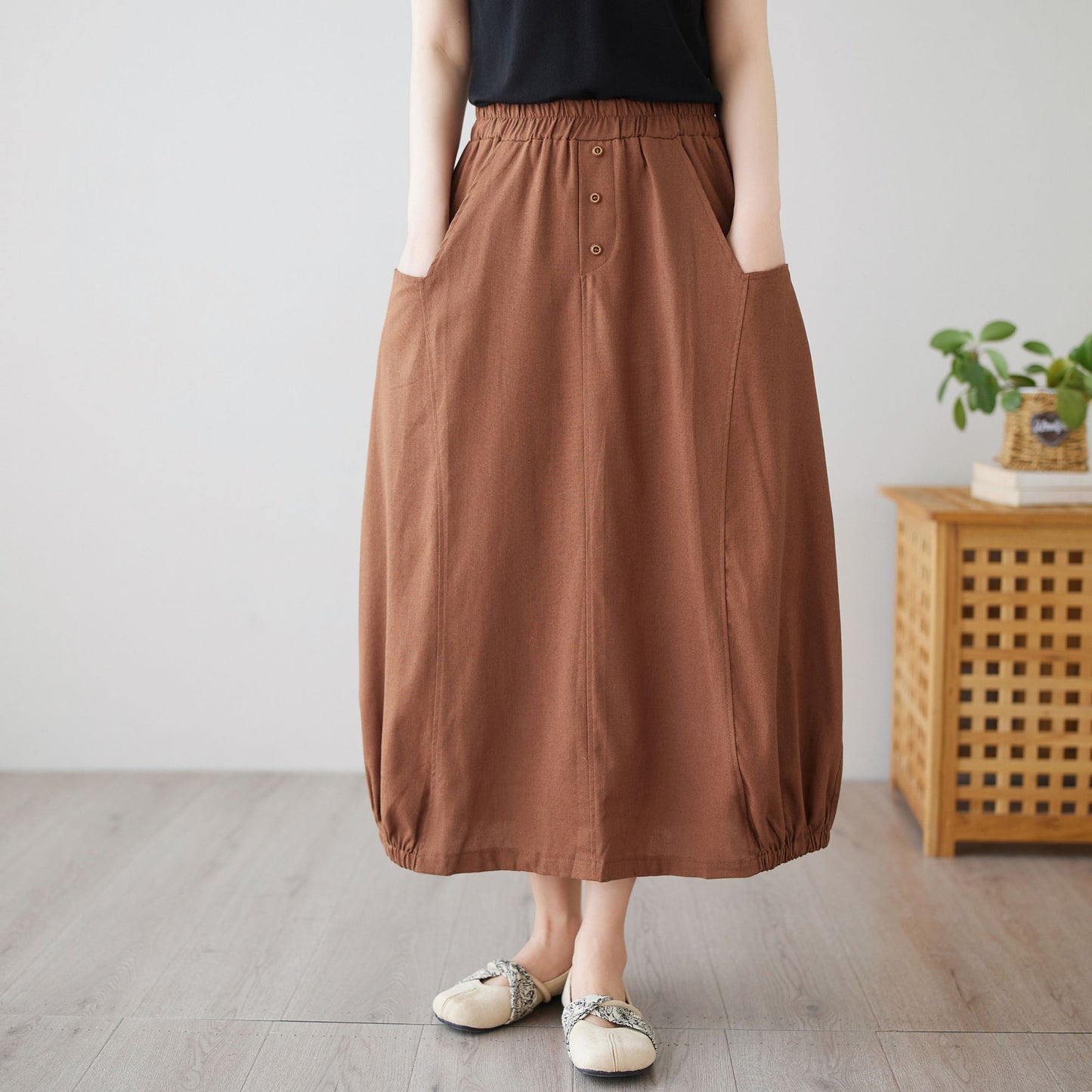 Summer linen Skirt with pockets c4895