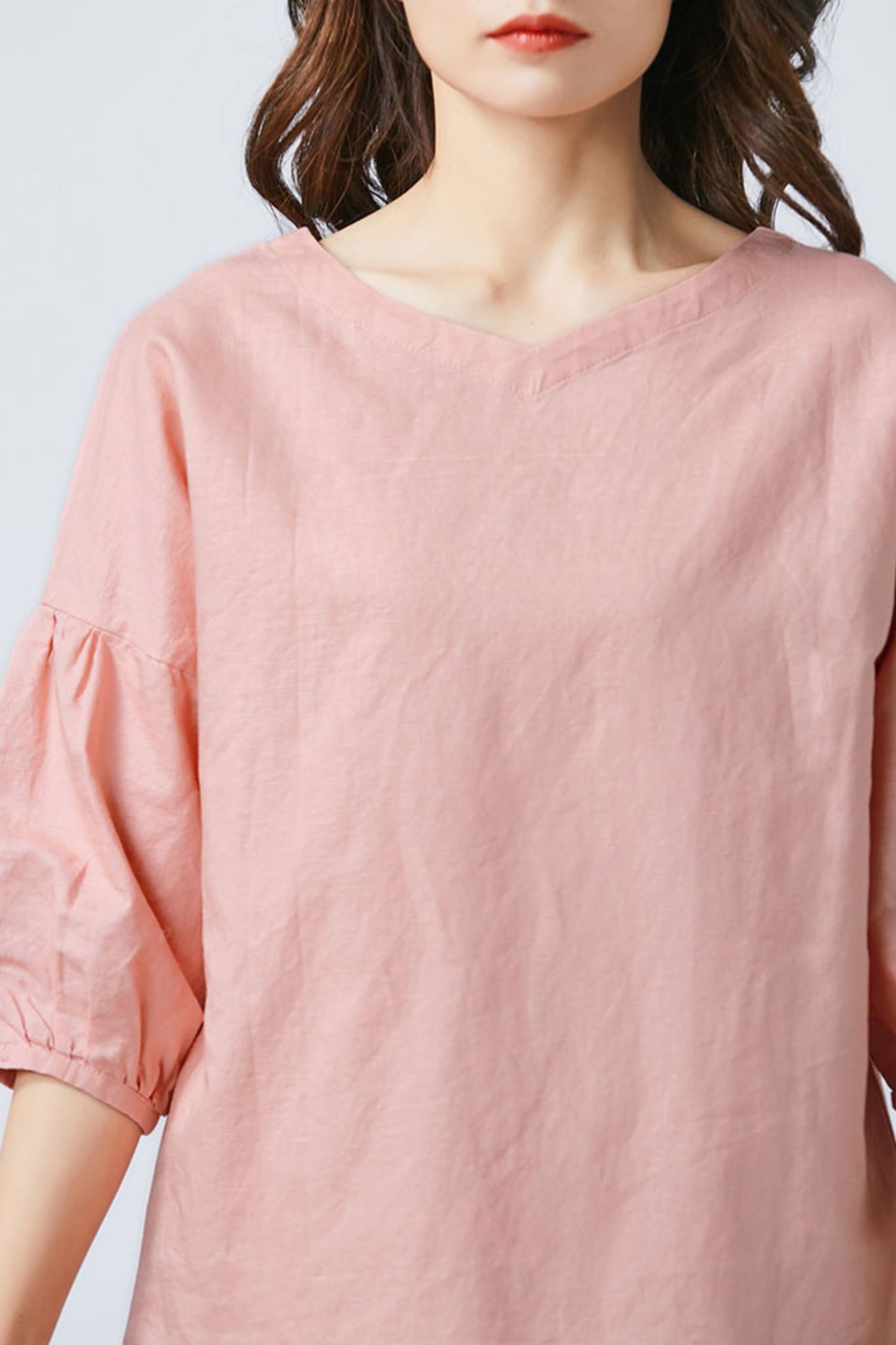 Women Leisure Linen Tops Summer V Neck Blouse C1682