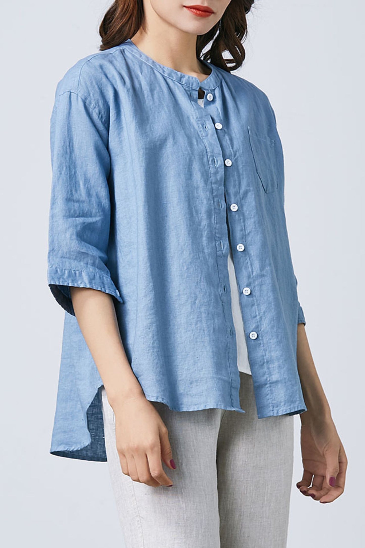 Blue Linen Button Up Shirt C1671