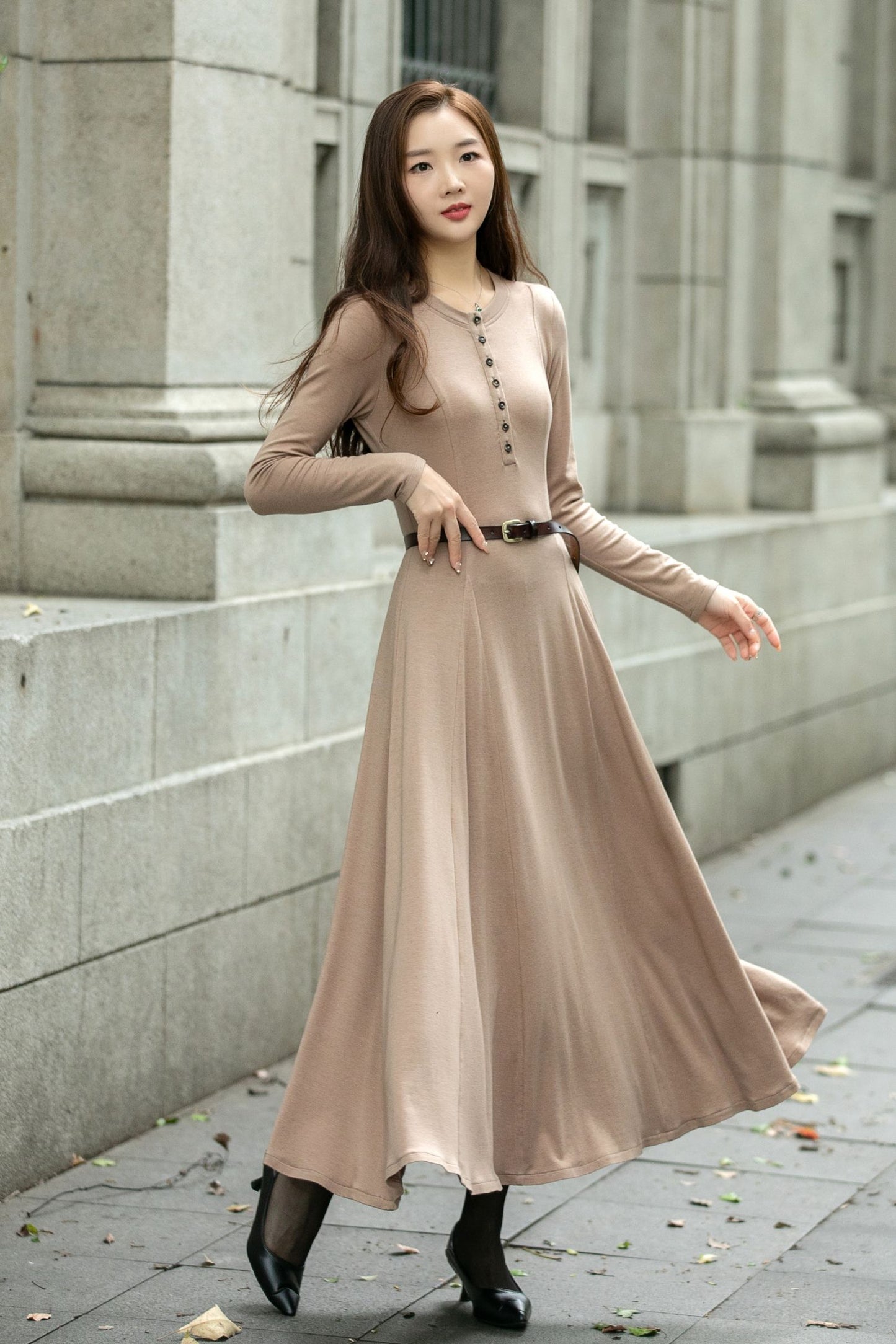 Swing elegant autumn knit dress C4507