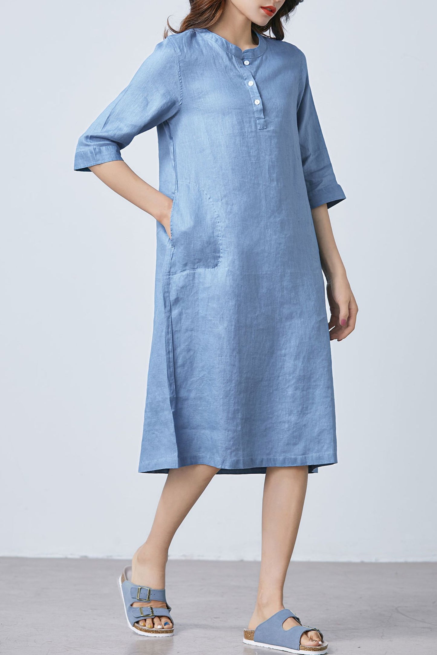 Summer casual blue linen dress C1669